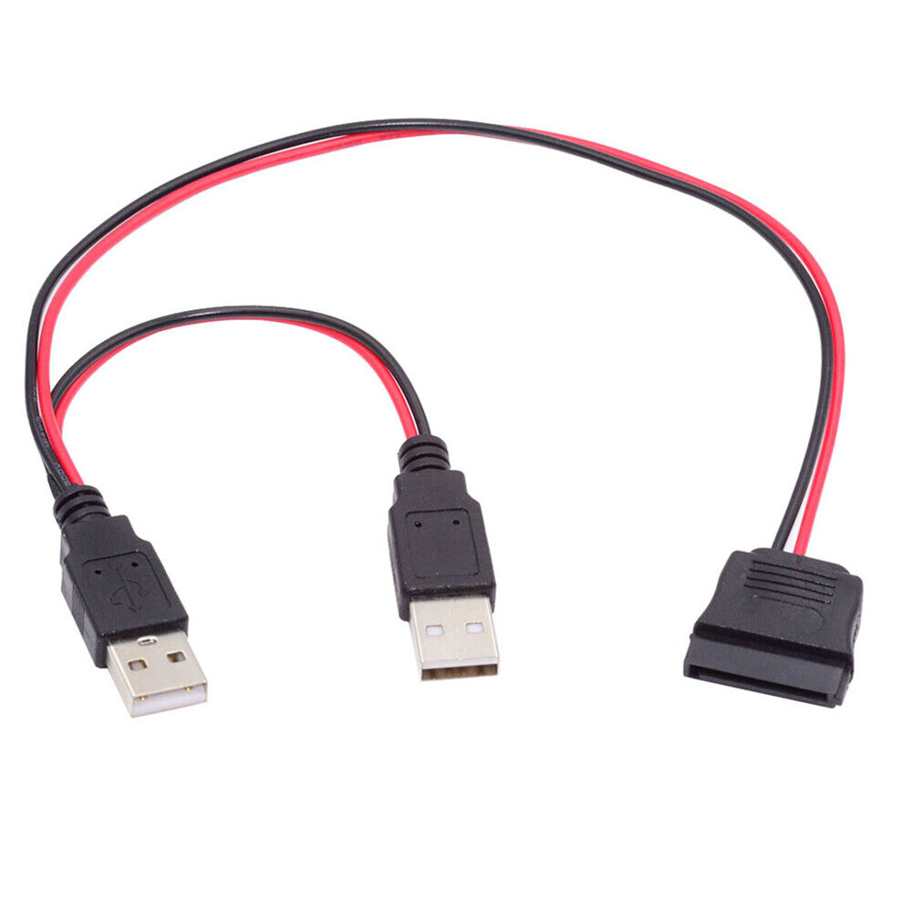 NFHK DC 5V Dual USB to SATA 15Pin Power Cable for 2.5 inch SATA HDD SSD Disk 5V