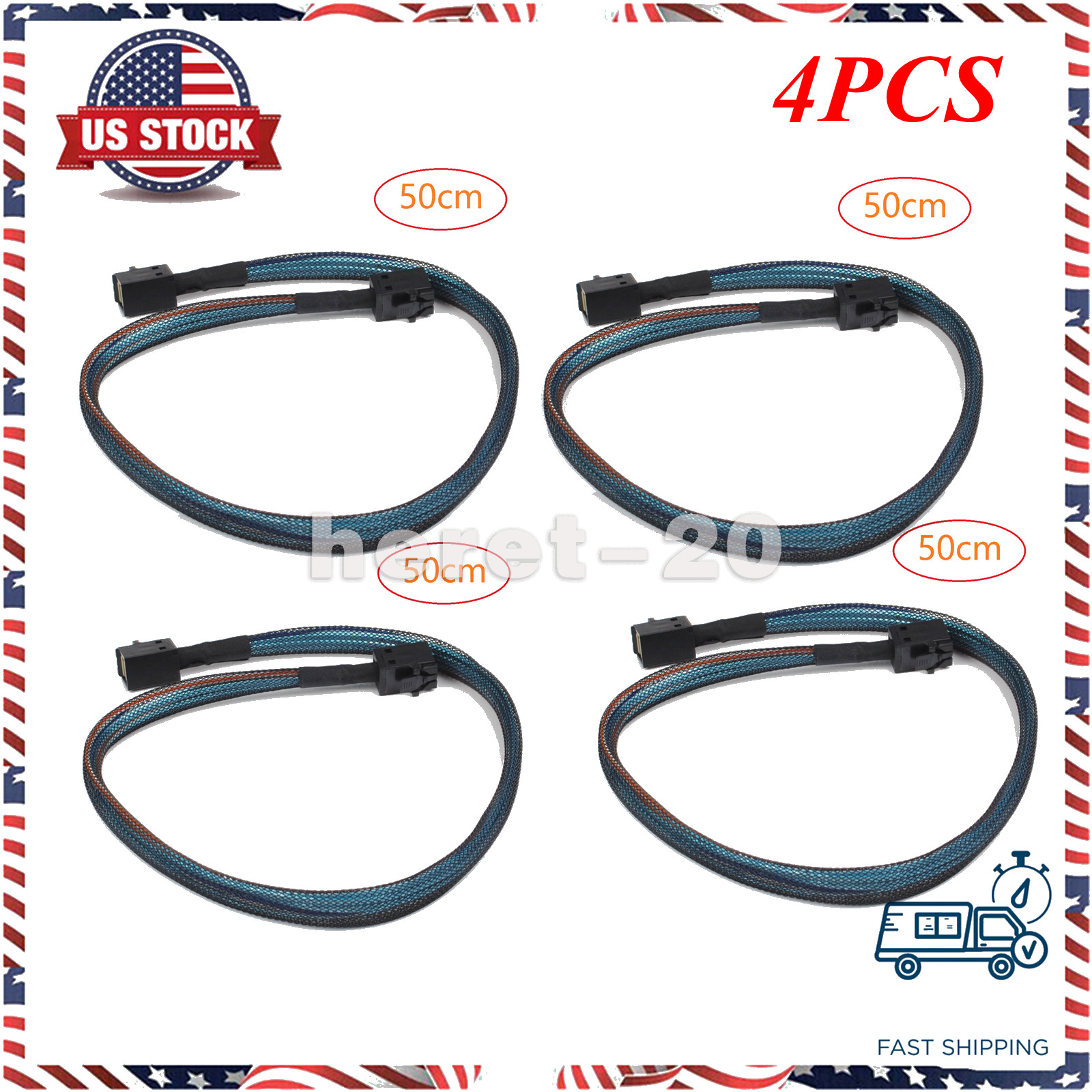 4PCS Internal Mini SAS SFF-8643 to Data SFF-8643 Female Server Card Cable 50CM