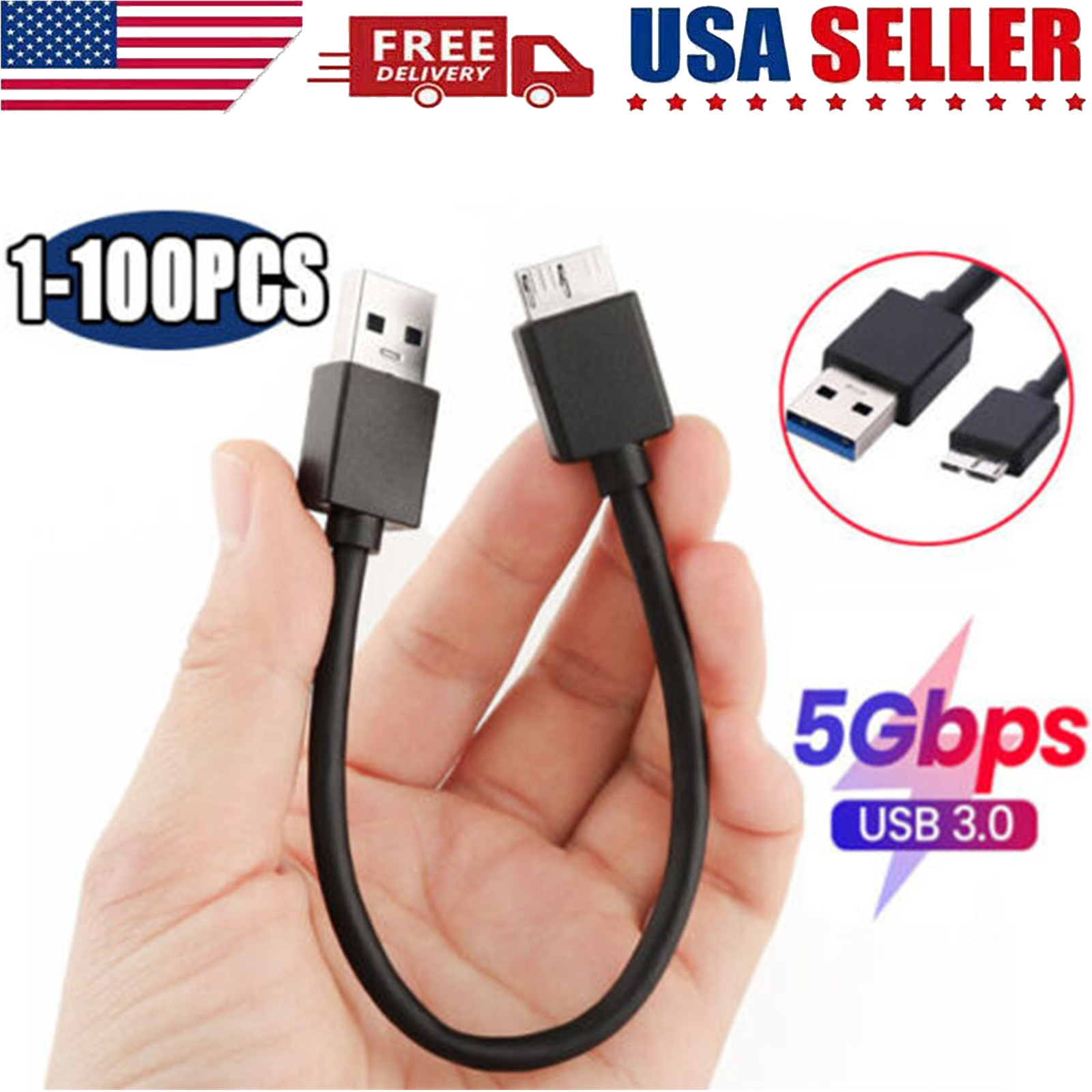 Micro USB 3.0 Cable High Speed Data SYNC For HDD External Hard Drive LOT