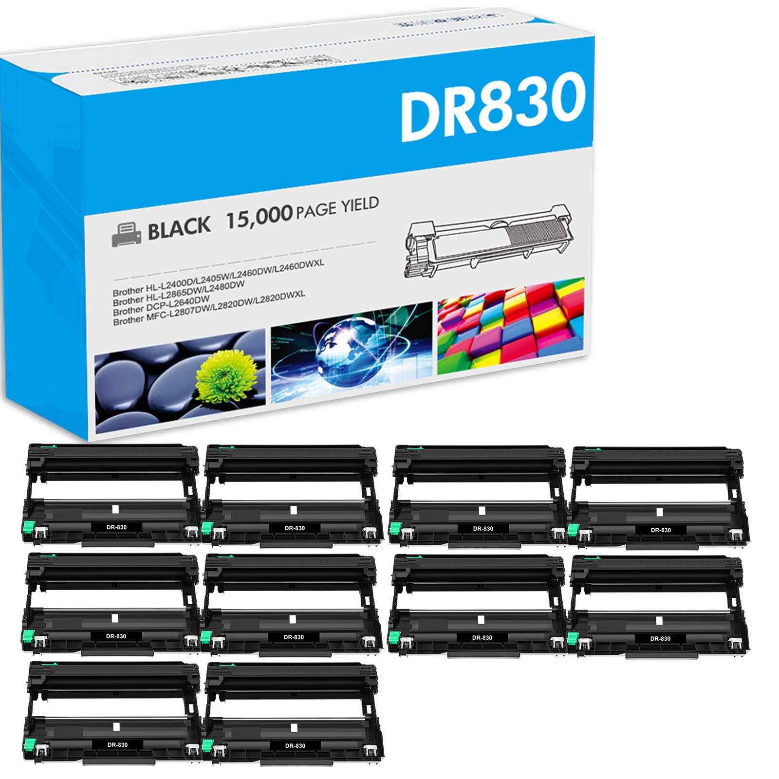 10PK DR830 Drum Unit Replacement for Brother MFC-L2807DW MFC-L2820DW HL-L2460DW