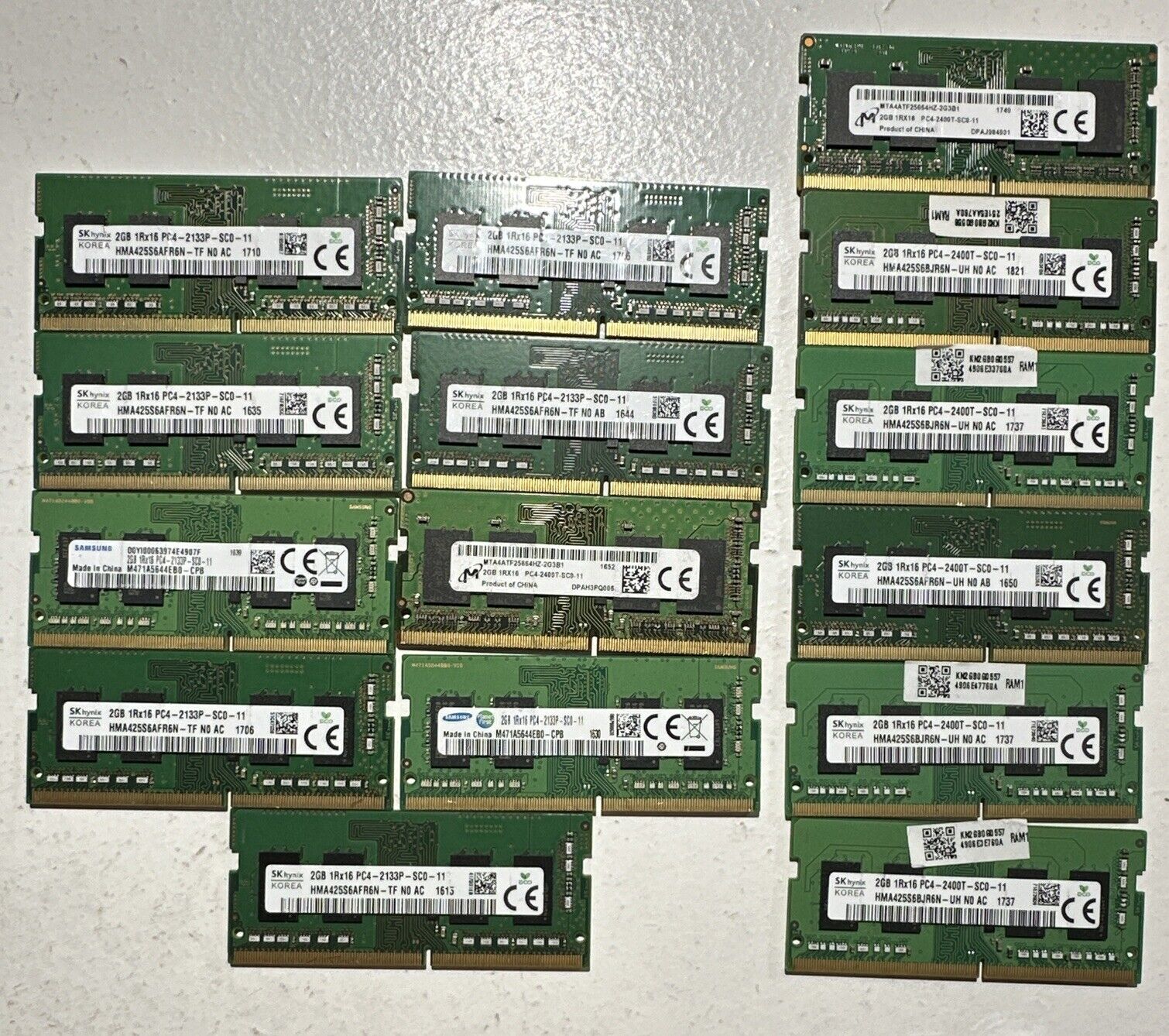 Lot of 15 2GB 1Rx16 PC4-2133/2400 DDR4 Laptop Ram Memory SK hynix/Micron/Samsung