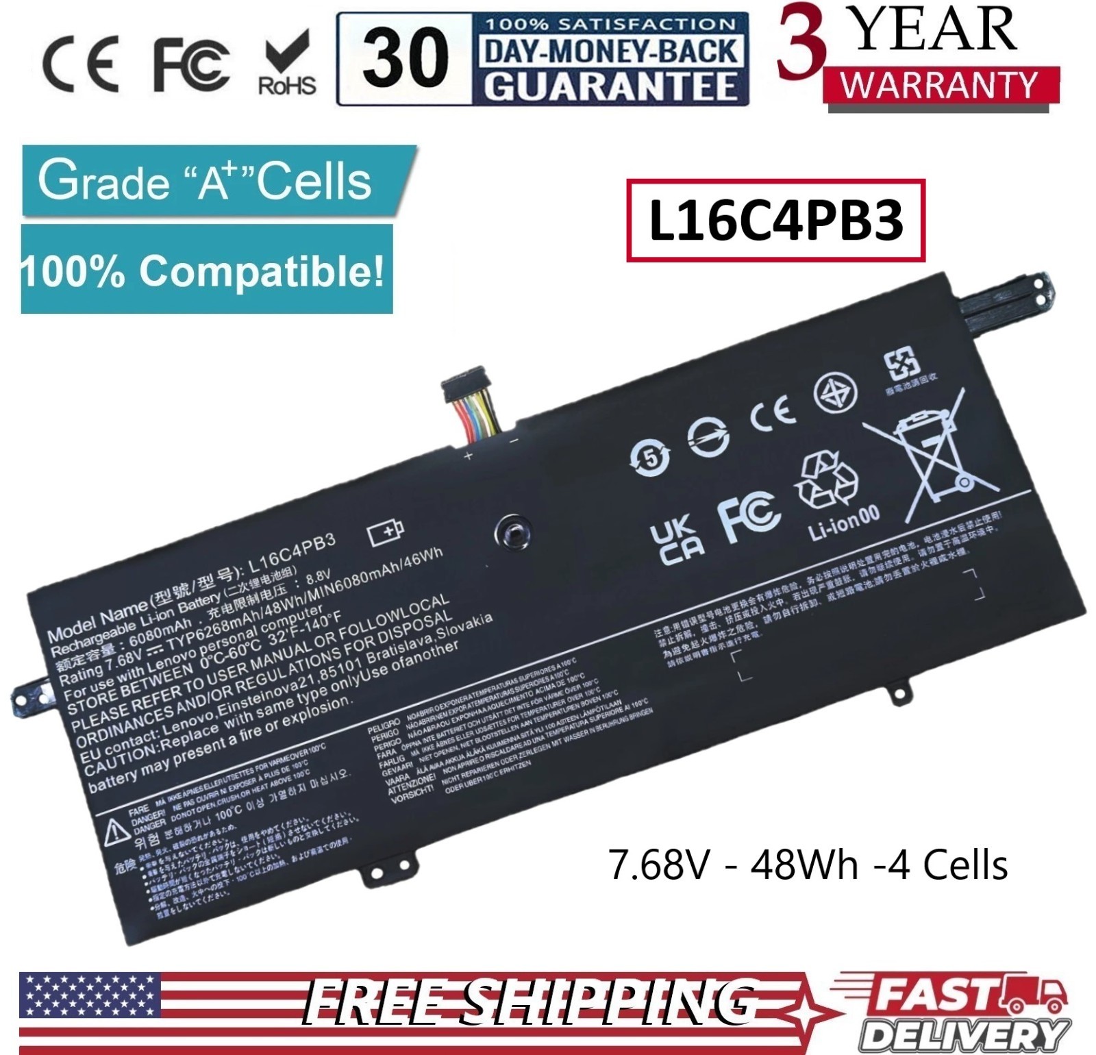 New Original L16C4PB3 L16L4PB3 L16M4PB3 Battery for Lenovo IdeaPad 720S-13IKB US