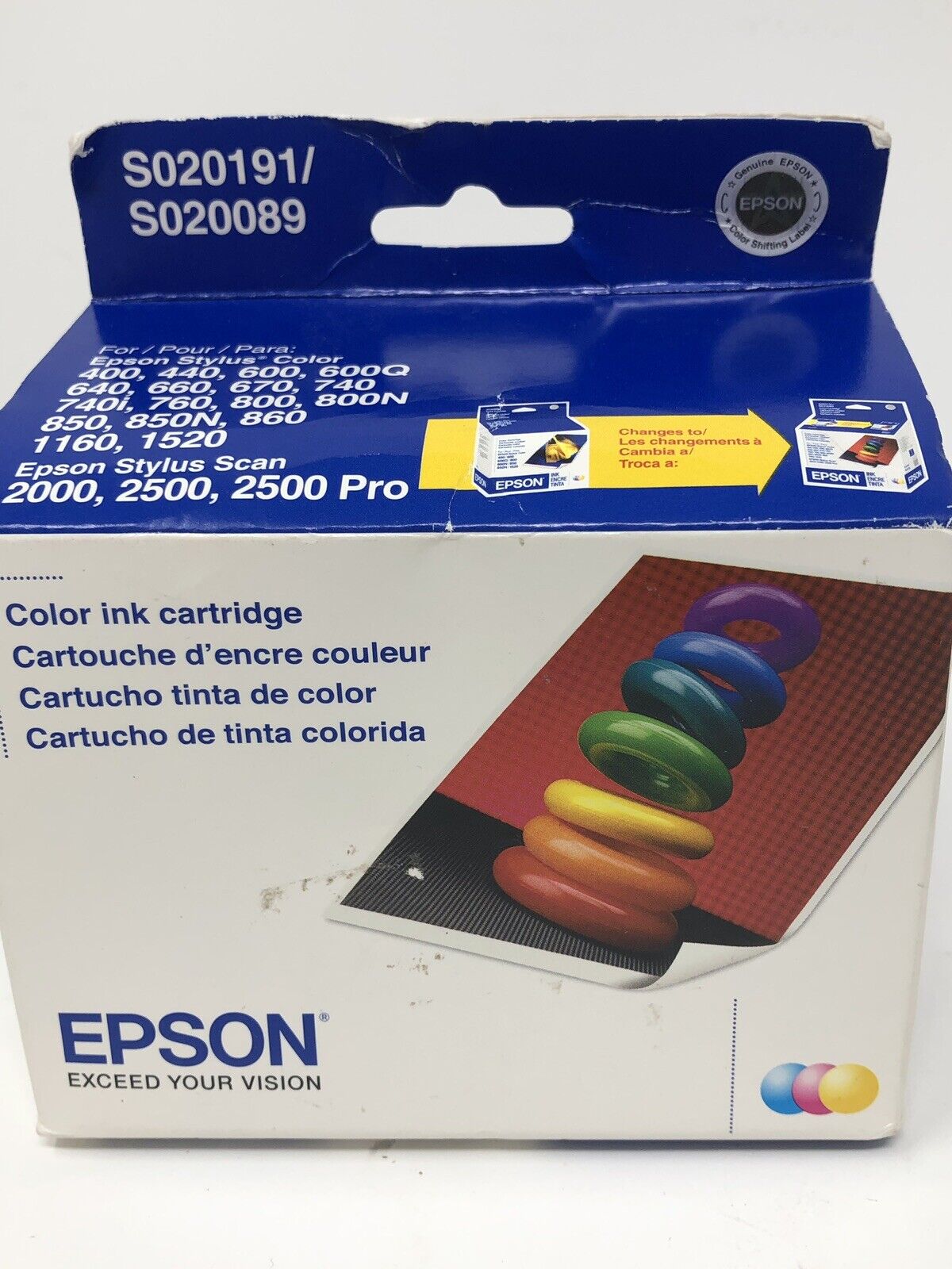 Lot of 2 NOS  Genuine Epson Color Ink Cartridges Ex 07.2011 S020191/S020089 