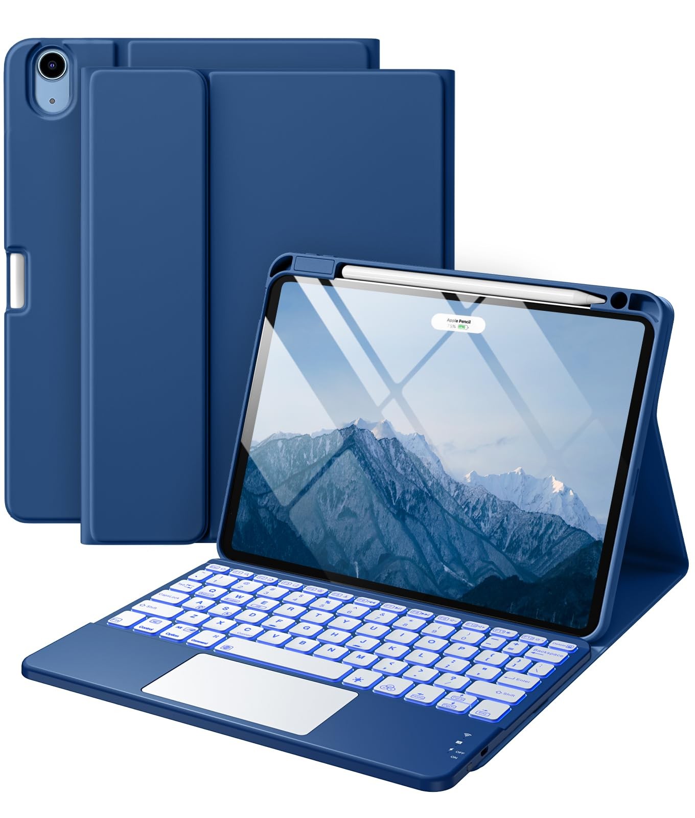 Harvopu iPad Air 11" Case Keyboard Folio Detachable Backlit Navy Blue