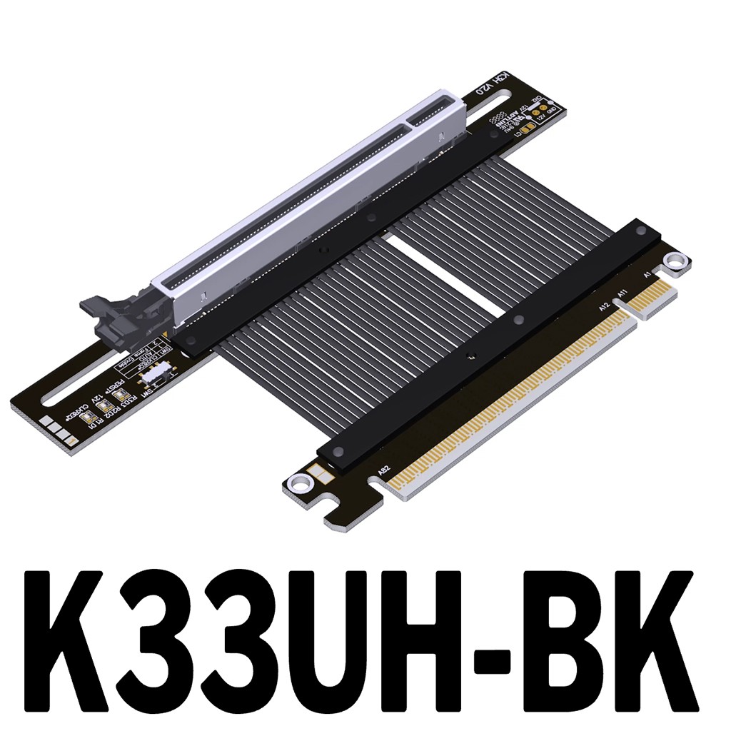 ADT-Link PCIe 5.0 x16 Riser Cable, 90° Left/Right Angle, 15cm Low-Loss for ITX
