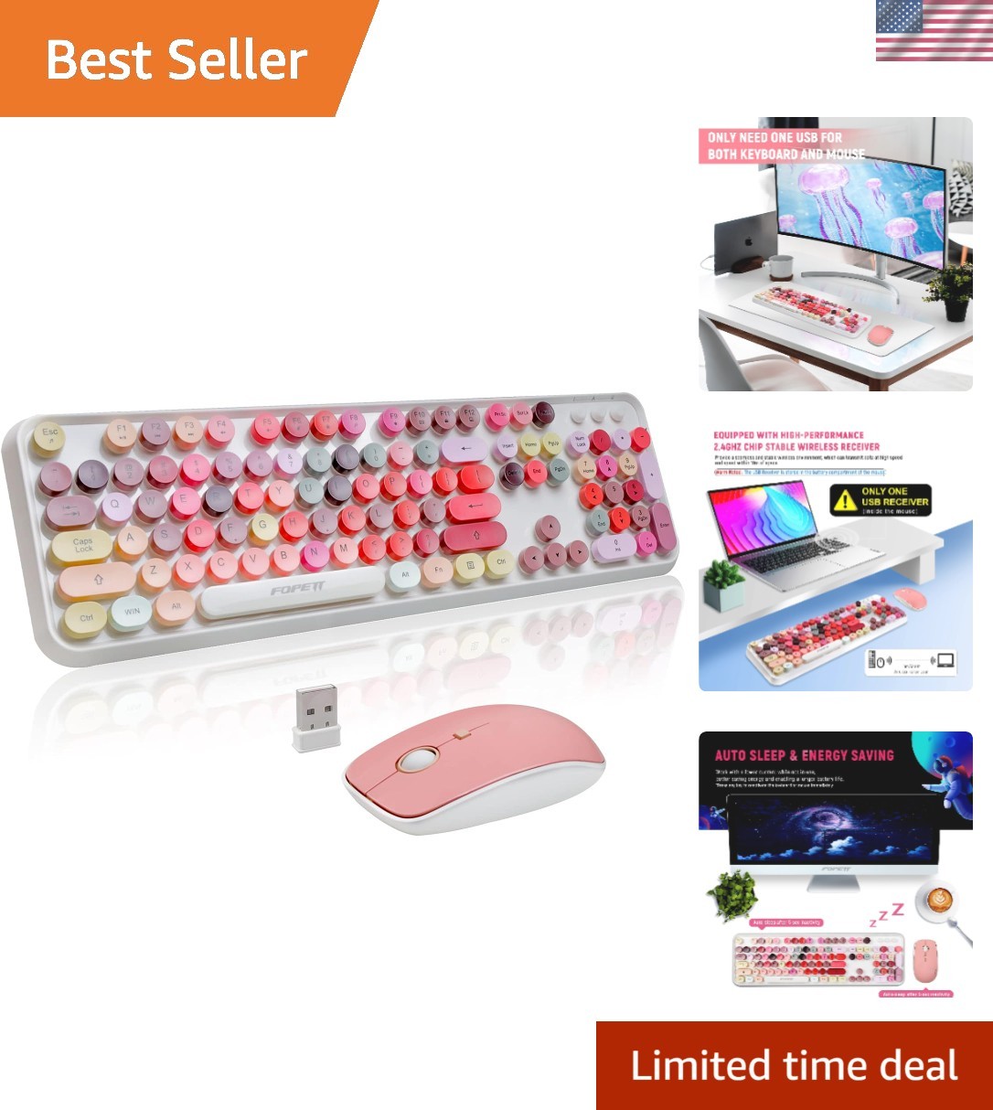 Elegant 2.4 GHz Wireless Keyboard & Mouse Combo with 104 Round Keys in White