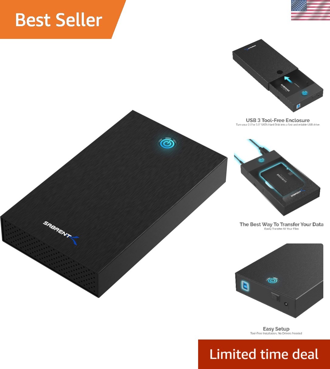 Effortless USB 3.0 Hard Drive Enclosure for 2.5/3.5 SATA Drives - Plug & Play