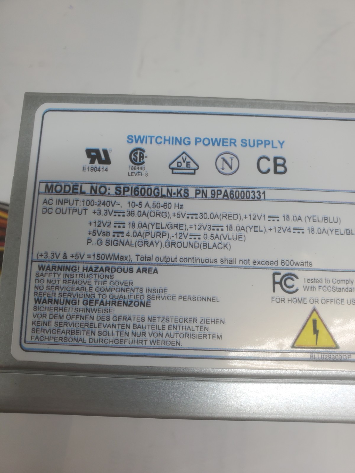 SPI600GLN  Industrial Power Supply  PART NUMBER 9PA6000331 made from NEW Sparkle