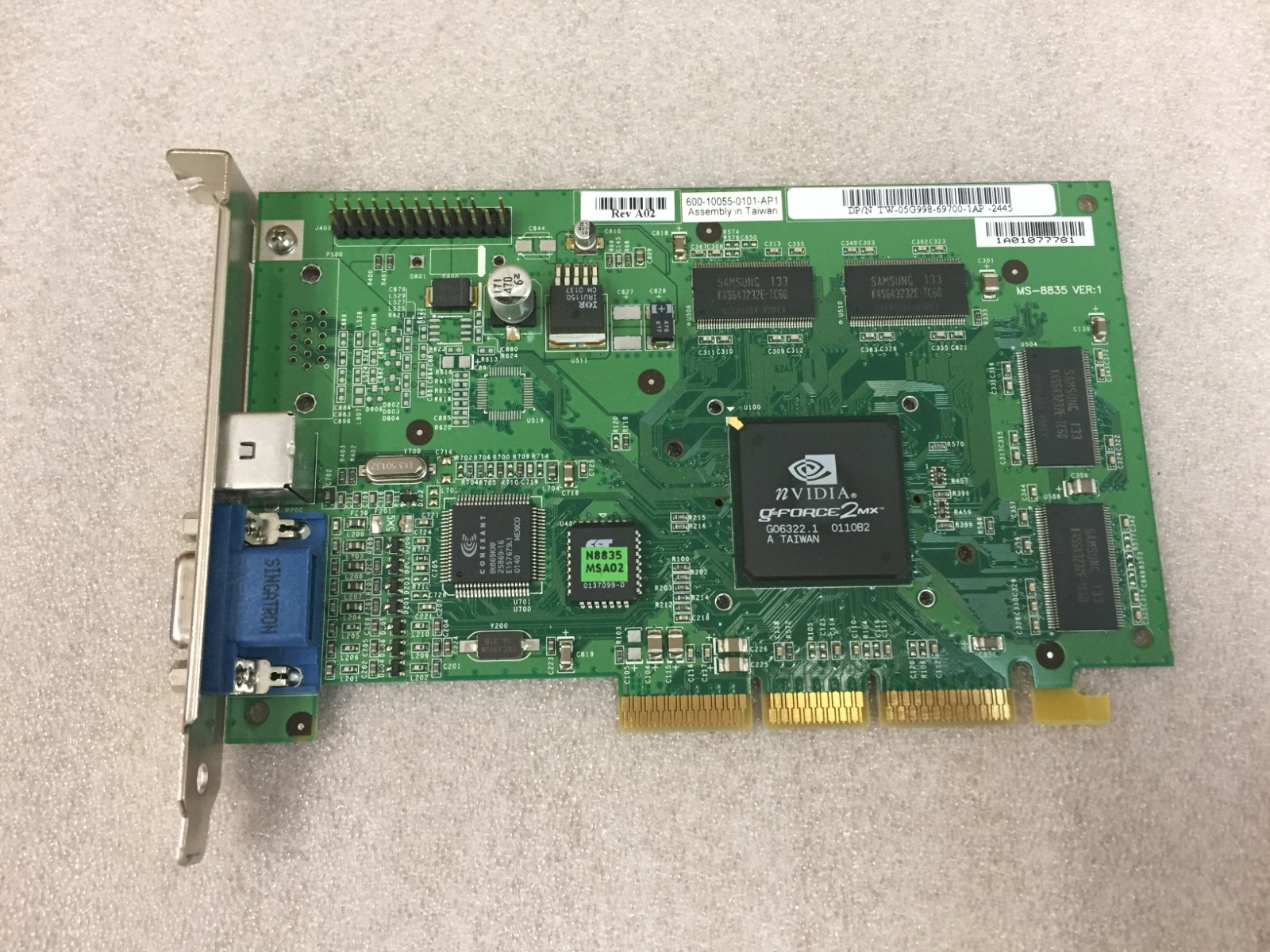 Genuine Dell Nvidia GeForce2 MX 32Mb VGA AGP Graphics Card P/N: 5G998 MS-8835