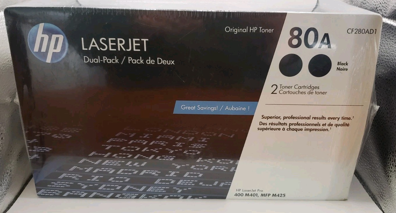 HP 80A Black Toner Cartridges (2-pack) - CF280AD1  For HP LaserJet Pro 400 M401