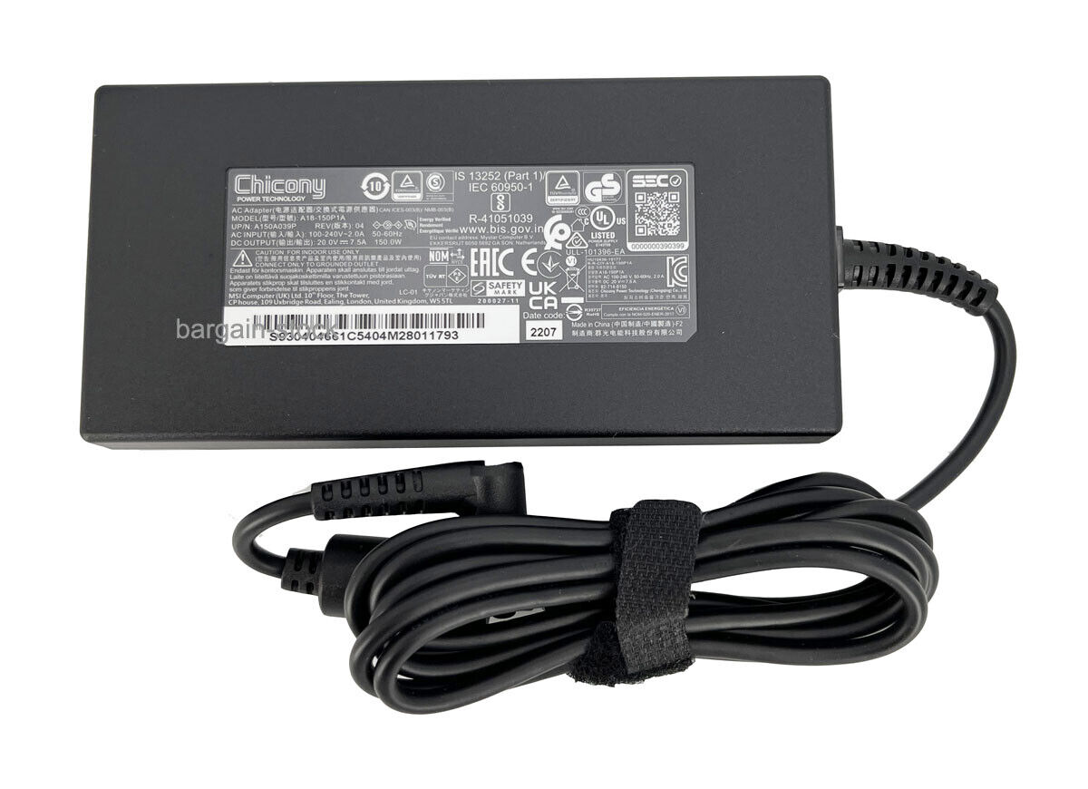 Chicony 20V 7.5A 150W AC Adapter For MSI Sword 15 A11UD-001 A18-150P1A Charger