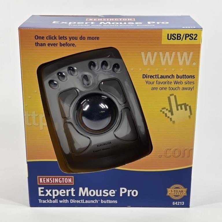 VTG Kensington Expert Mouse Pro Mac Windows 95 98 Model 64213 USB/PS2 Trackball 