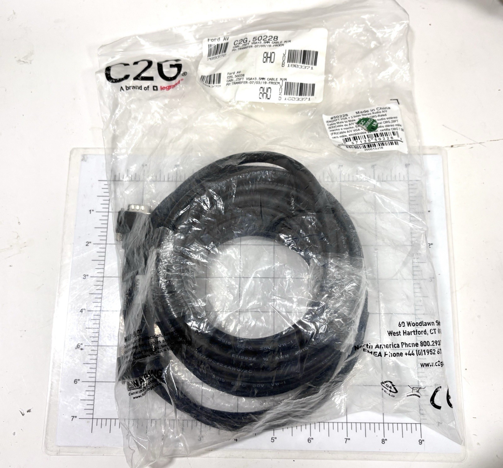 C2G #50228 25FT VGA M/M + 3.5m/m Audio & Video Cable -Black