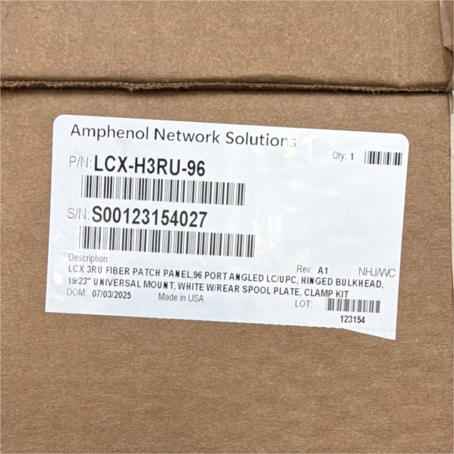 Amphenol Telect LCX LCX-H3RU-96 96-Port LC/UPC Fiber Patch Panel 3RU 19/23"