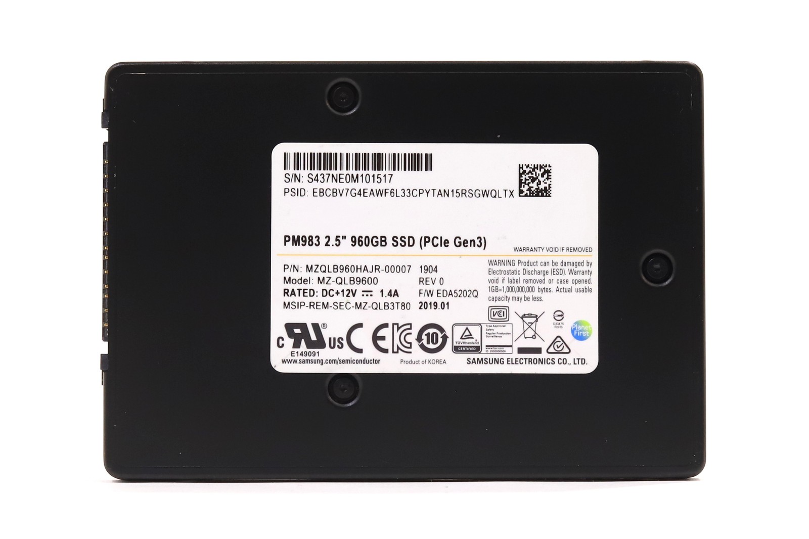 Samsung MZ-QLB9600 960GB 2.5" U.2 PCIe Gen3 x4 NVMe SSD P/N: MZQLB960HAJR-00007
