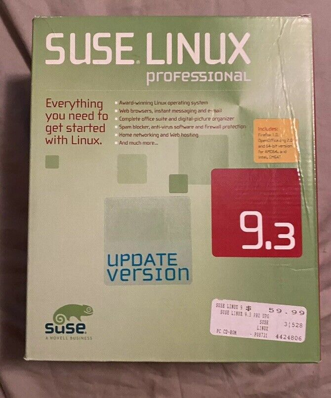 Novell SUSE LINUX Professional 9.3 Operating System Software Big Box. NIB