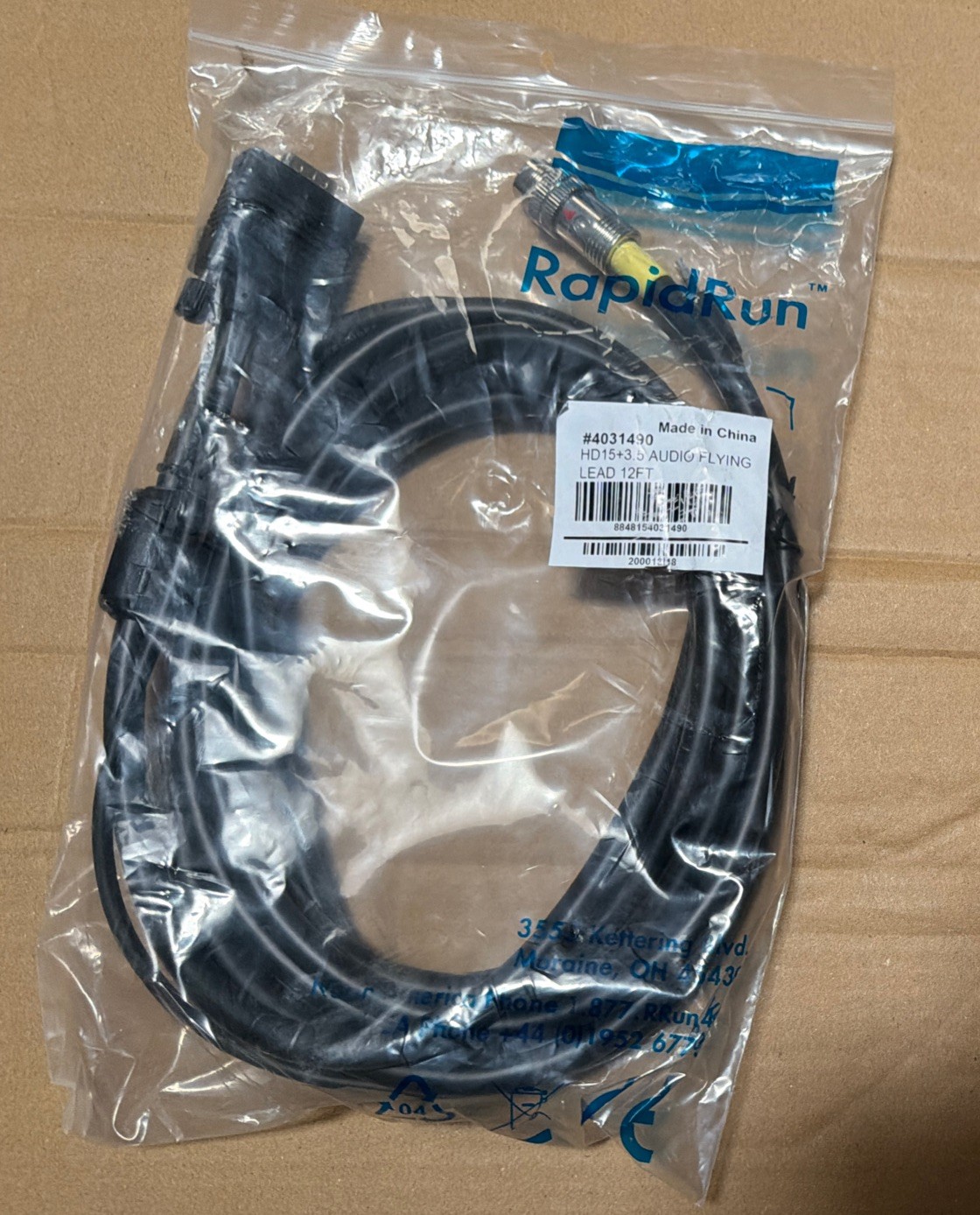 RAPID RUN Cable  VGA HD15+3.5 Audio Flying Lead 12Ft.    Part# 4031490 SEALED