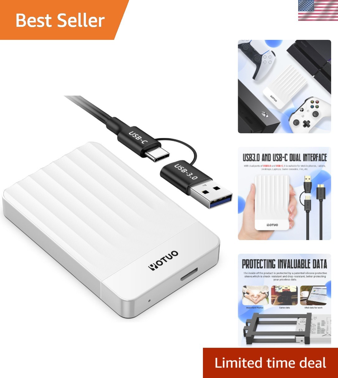 Lightweight 320GB External Storage - Plug & Play for Gamers and Professionals