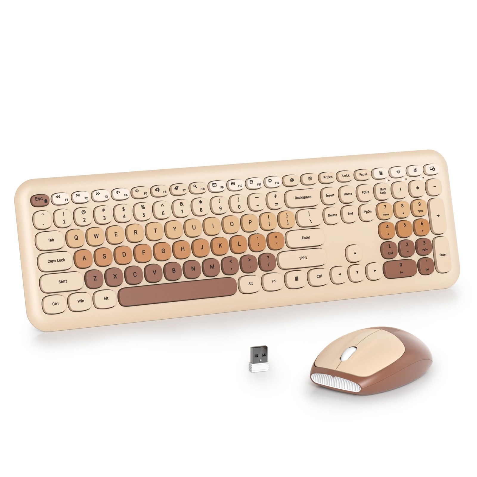 iRoboosta Brown Keyboard and Mouse Wireless Combo, 2.4GHz Typewriter Aestheti...