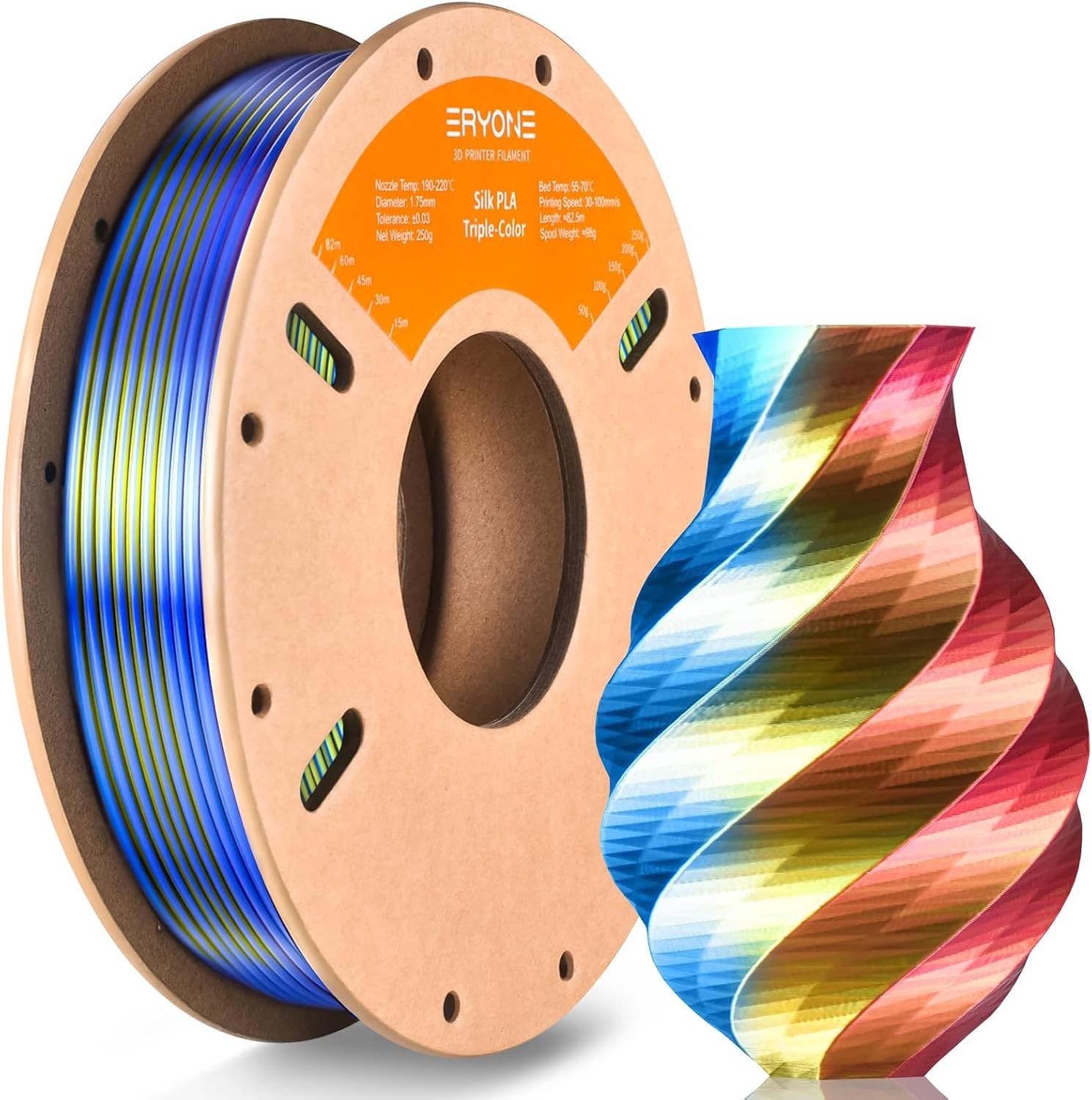 ERYONE Silk Tri Color PLA Filament 3D Printer 1.75Mm +/- 0.03Mm, Multicolor Fila