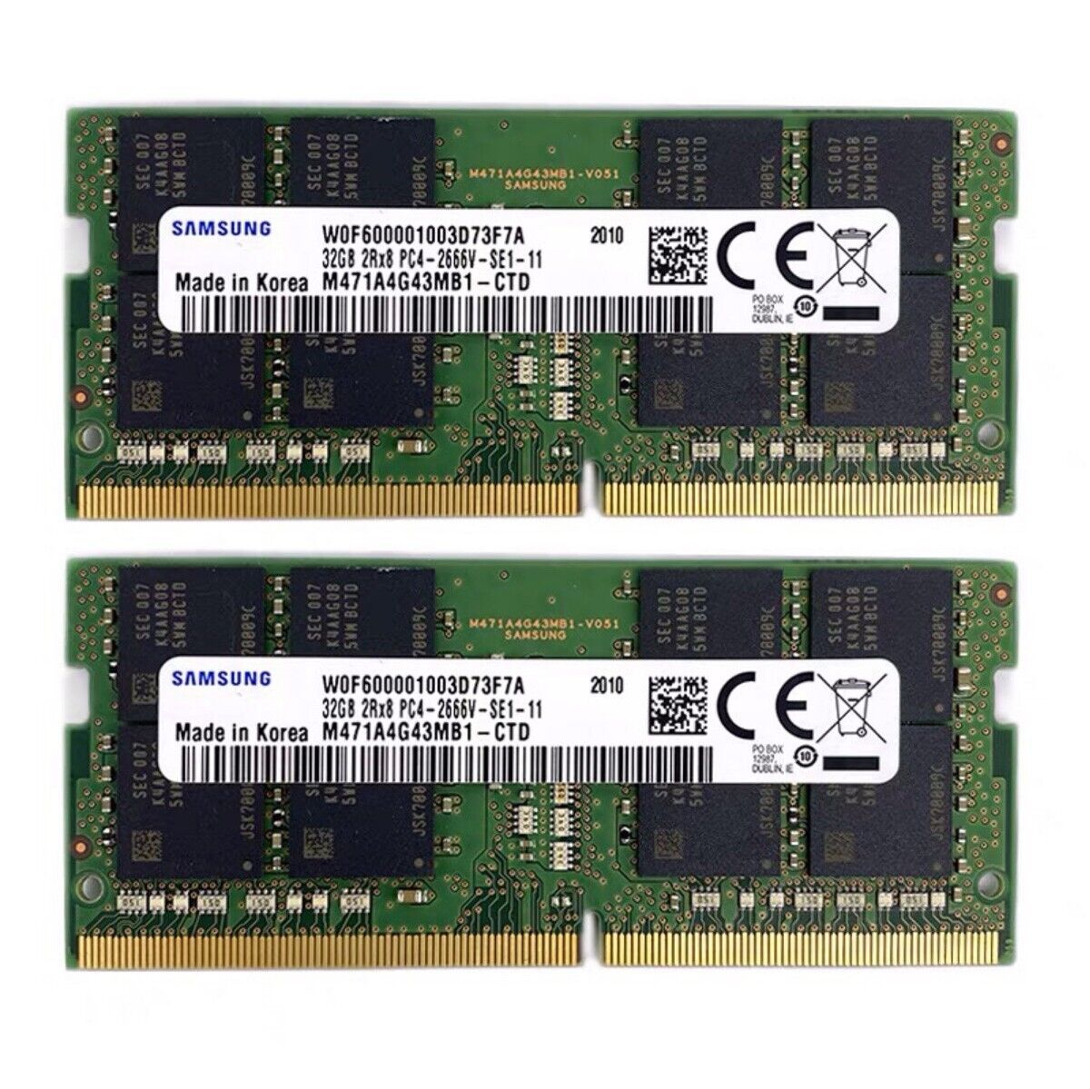 Samsung 64GB (2X 32GB) DDR4 2666MHz PC4-21300 SODIMM Memory Ram M471A4G43MB1-CTD