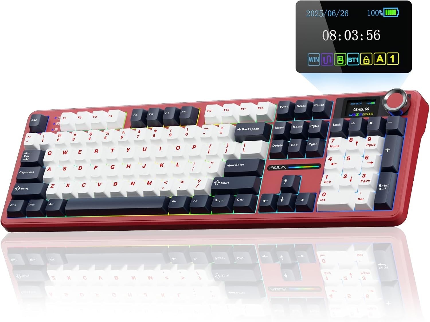 AULA F108 PRO Wireless Mechanical Gaming Keyboard with Screen&Knob