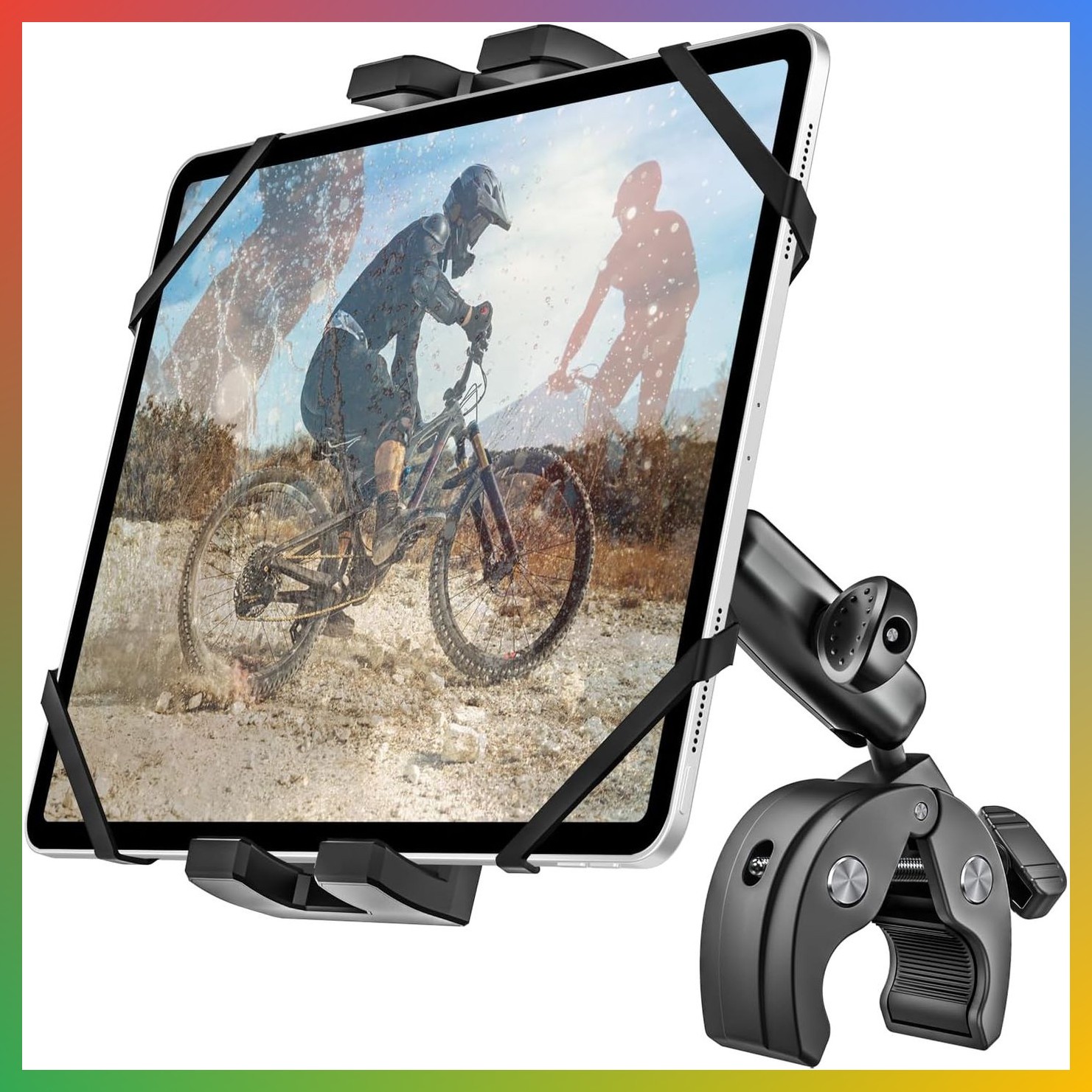 Universal Tablet Mount Handlebar Clamp Holder 4-13 Inch Adjustable 360 Degree