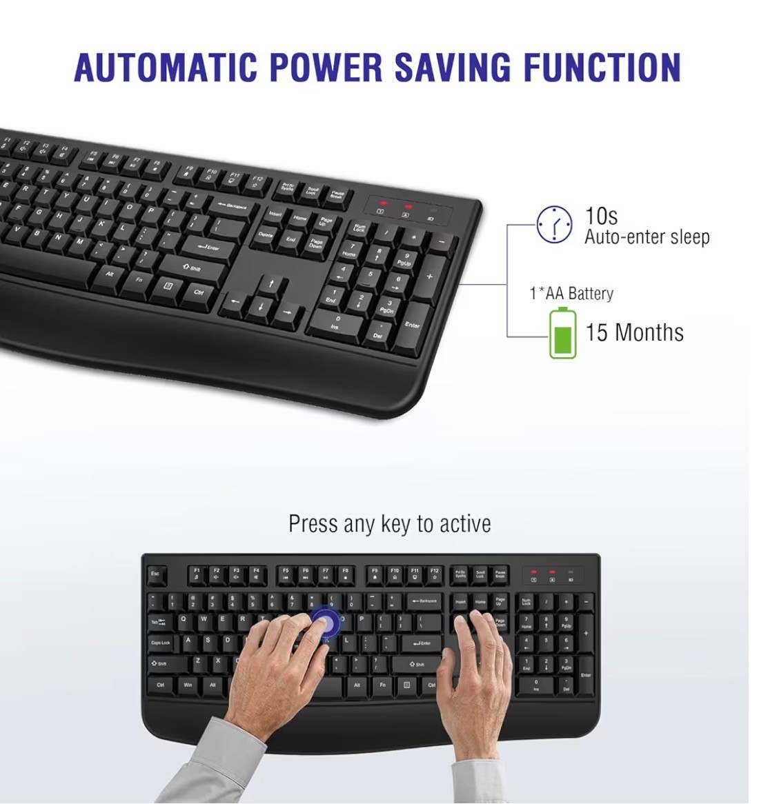 Wireless Ergonomic Keyboard Full Size USB 2.4G w/ Receiver PC Mac