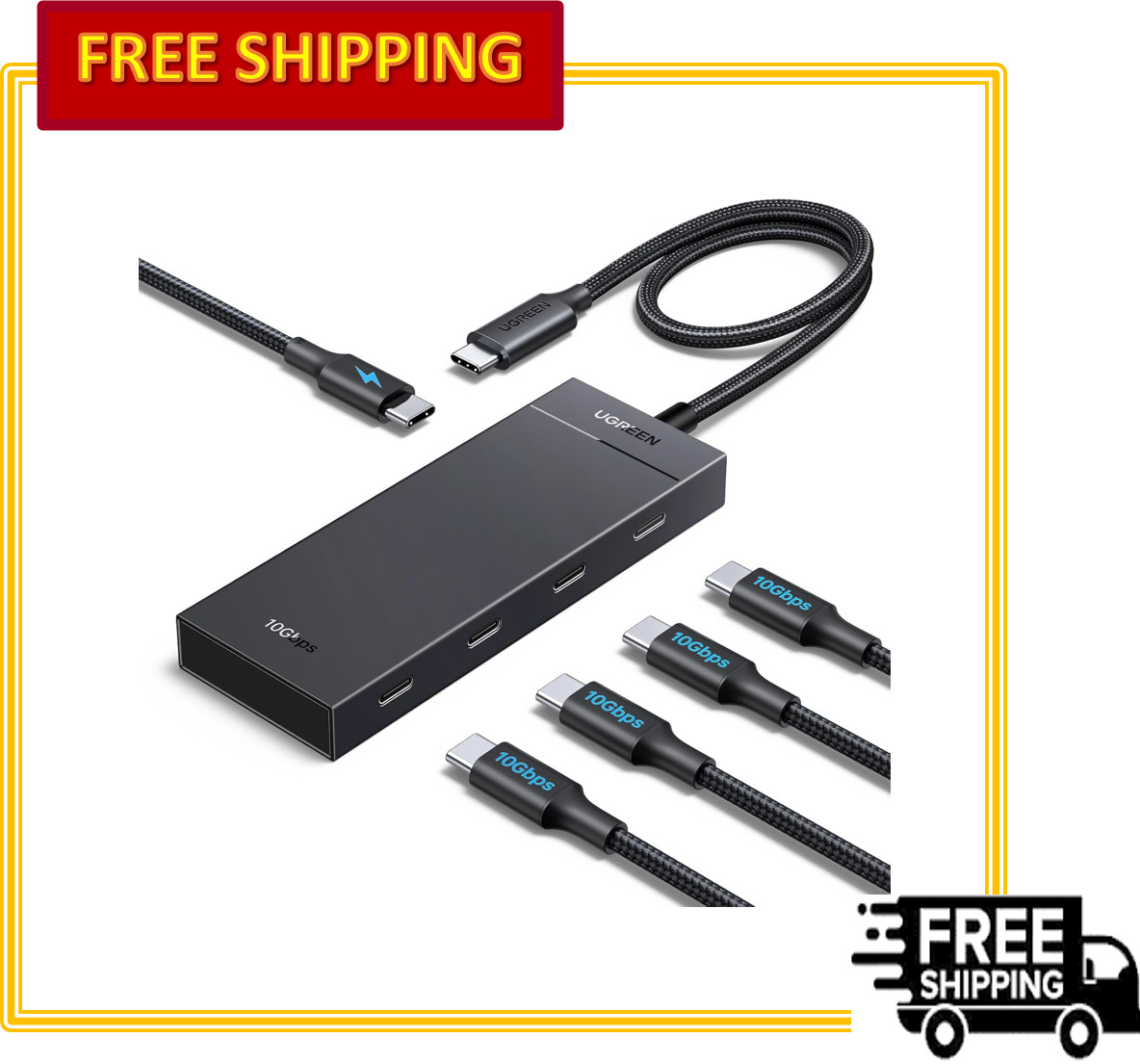 UGREEN Powered 100W 10Gbps USB C Hub - 5-in-1 Adapter with 4 USB-C, 100W PD Port