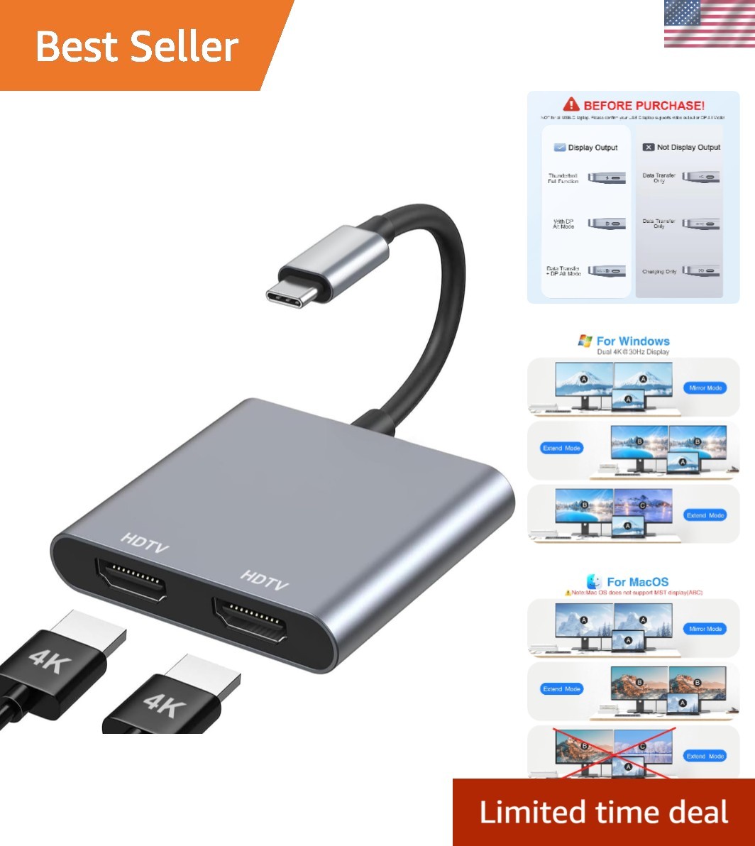 High-Performance USB C to Dual HDMI Adapter - Enhanced Display for Professionals