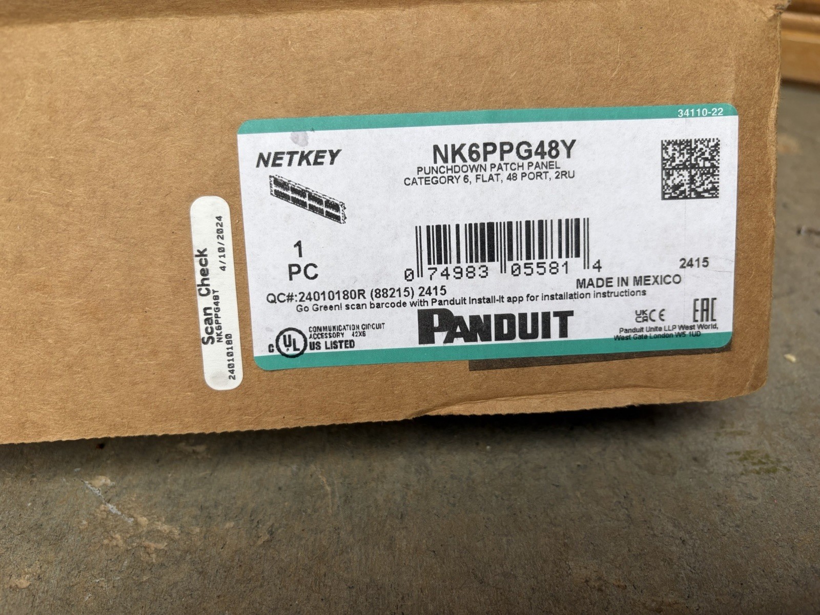 Panduit NetKey NK6PPG48Y Cat6 48-Port 2U Punchdown RJ45 Patch Panel NO HARDWARE
