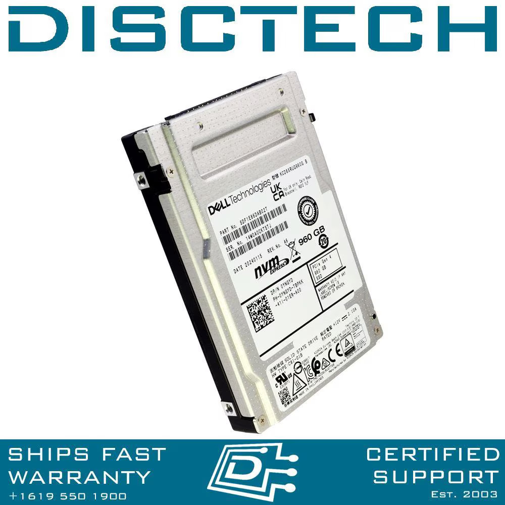 Dell YNGYD 960GB 2.5 TLC Read Intensive RI PCIe4 NVMe U.2 SSD KCD8XRUG960G CD8-R