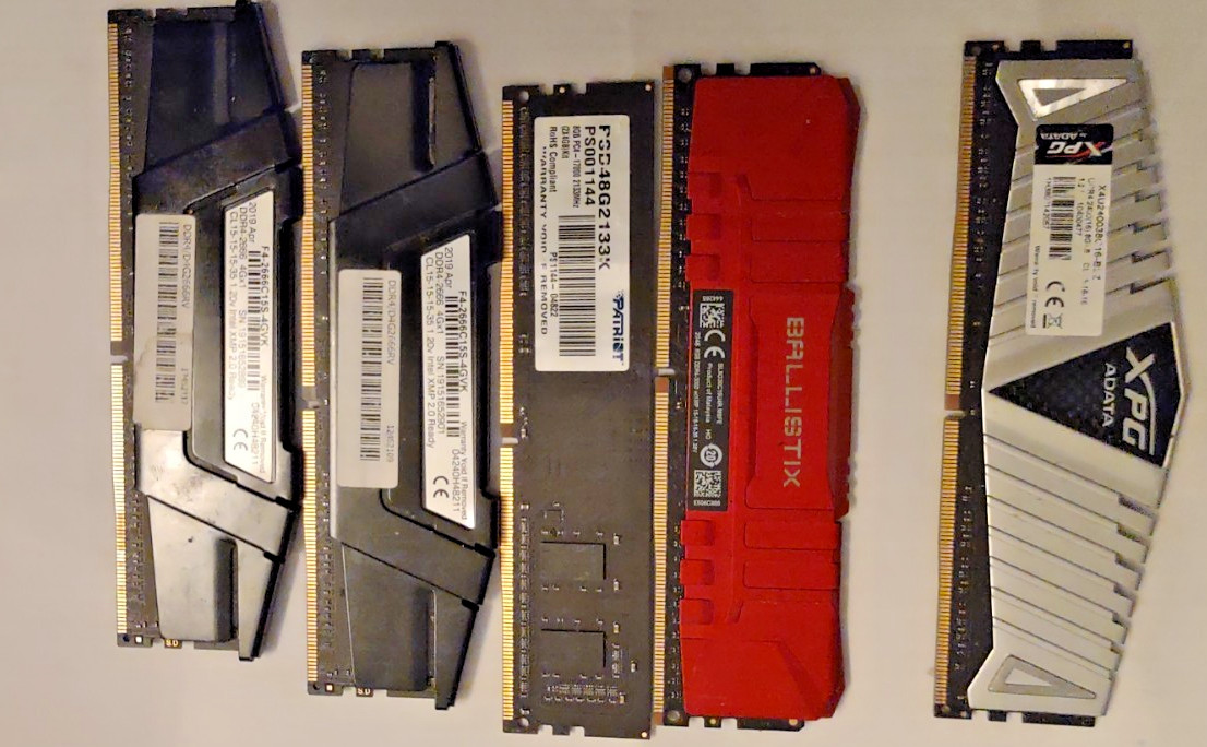 Lot of 5 DDR4 Mixed Desktop RAM 28GB Total G.Skill Patriot Ballistix XPG Tested