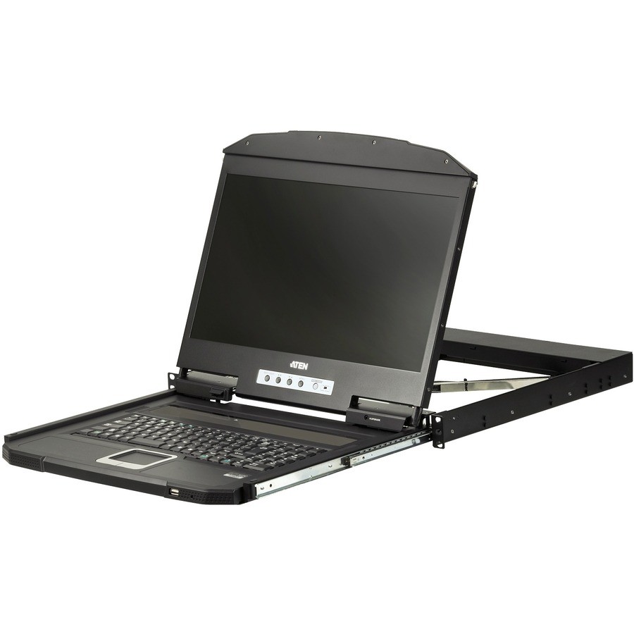 ATEN 1U Ultra Short Depth Single Rail WideScreen LCD Console (USB / HDMI)-TAA