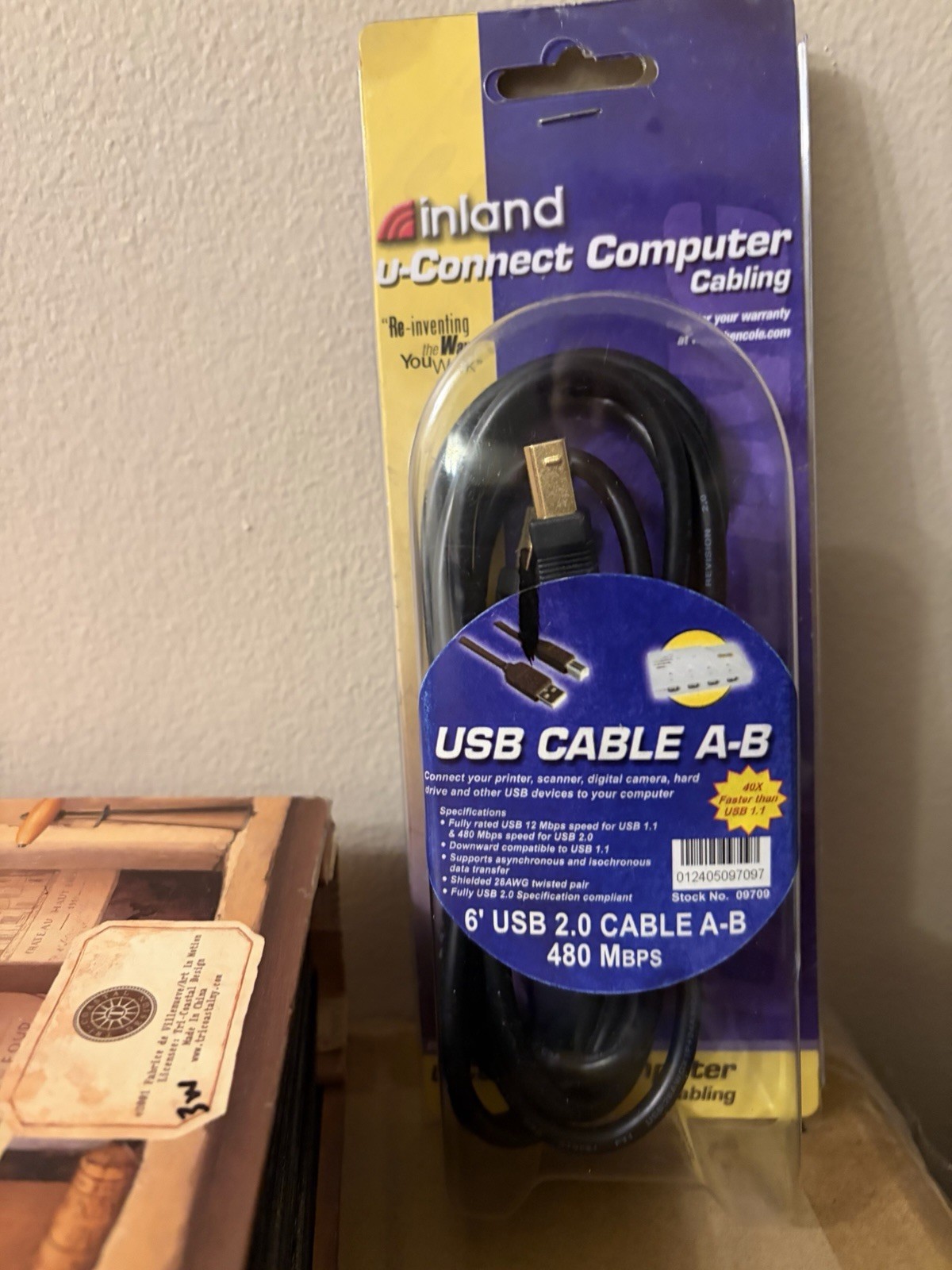 NEW Inland USB 2.0 A to B Cable 6 ft Printer Scanner Cord 480 Mbps Sealed $0Ship