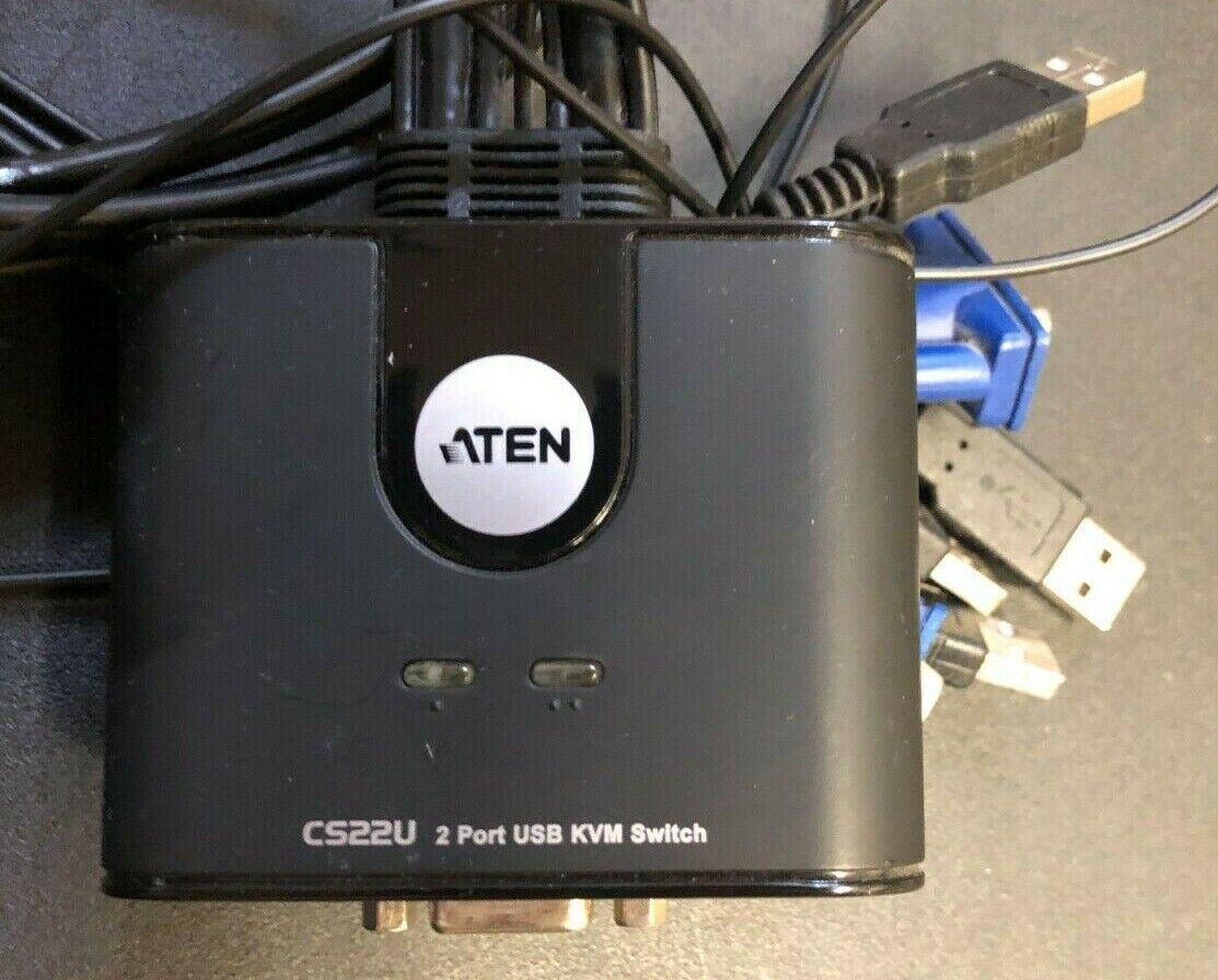Aten CS22U 2-Port USB VGA Cable KVM Switch w/Remote Port Selector