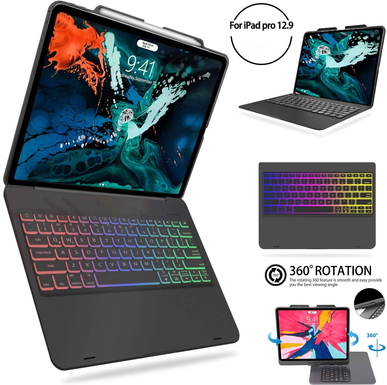 FROM TABLET TO LAPTOP, Armor Case With Keyboard for All iPad Air 13"/11"/12.9"