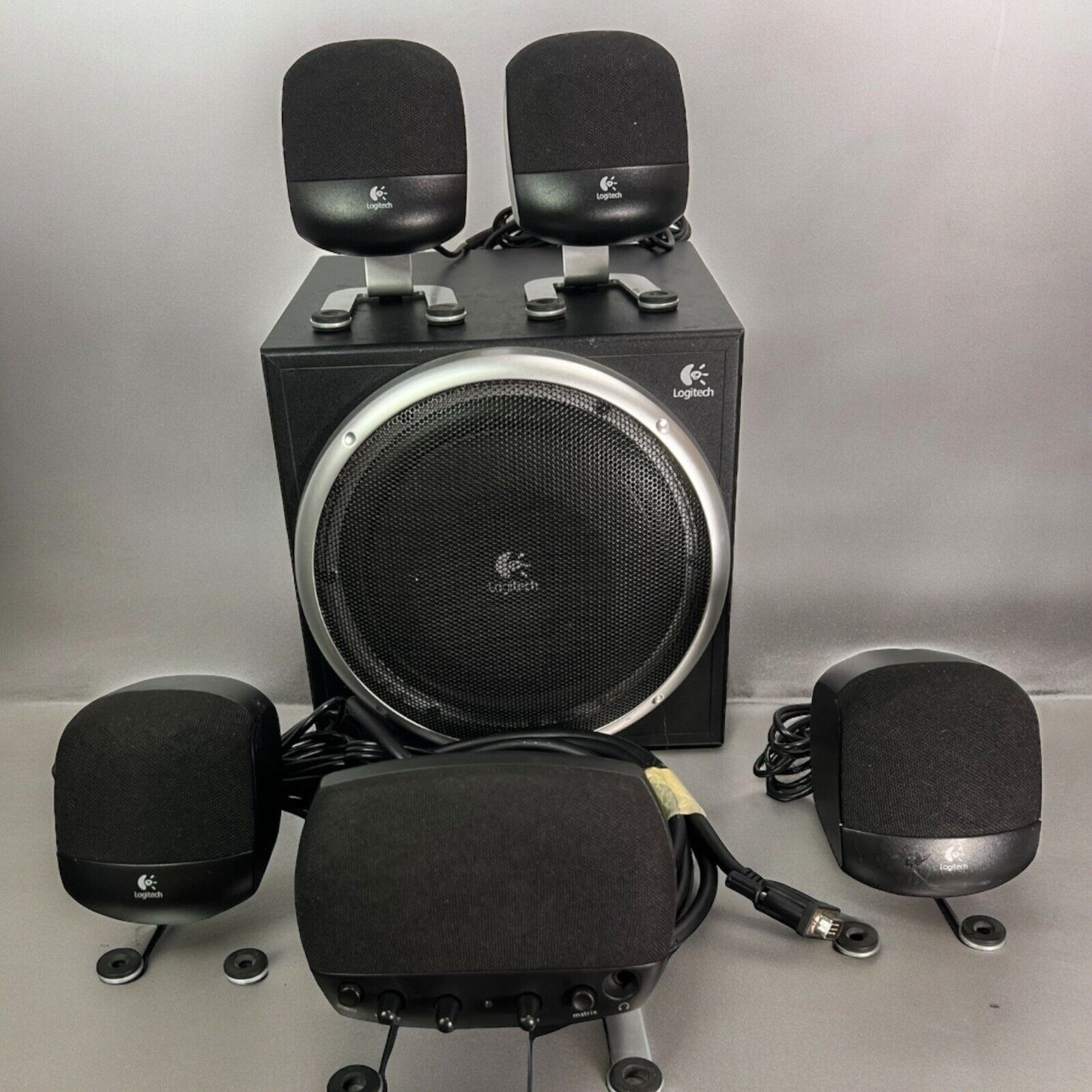 Logitech Z-640 Speakers  Full Set of 4 with Bass & Center Control Tested  