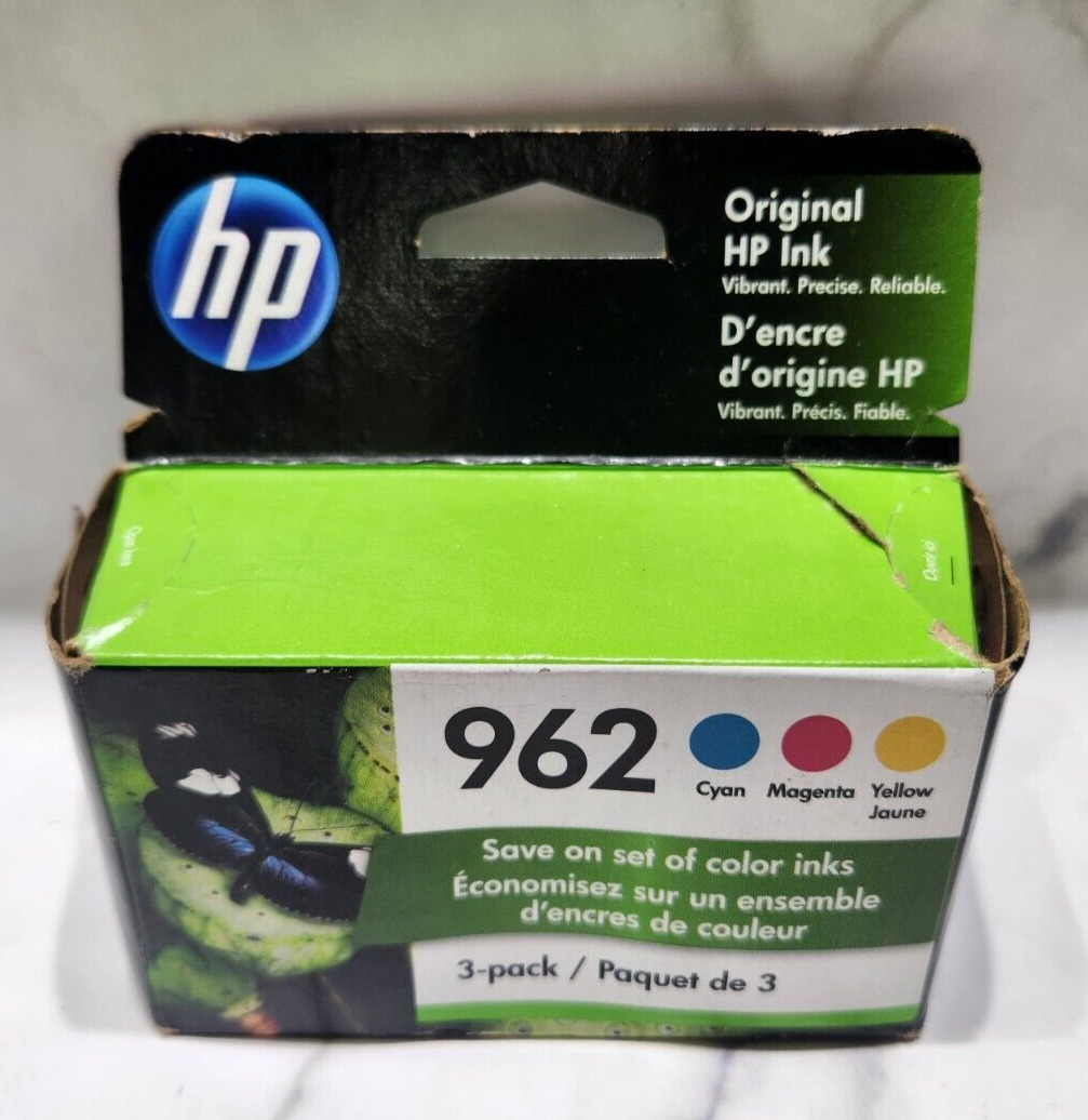 HP 962 3 Pack Color Cyan, Magenta, Yellow Exp. 02/2022 New Open Box Genuine OEM