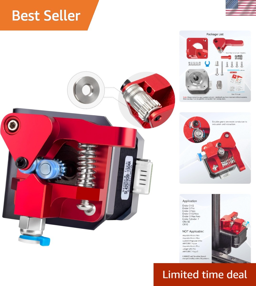 Dual Gear Ender 3 Extruder with Nema 17 Stepper Motor Compatible with Crealit...