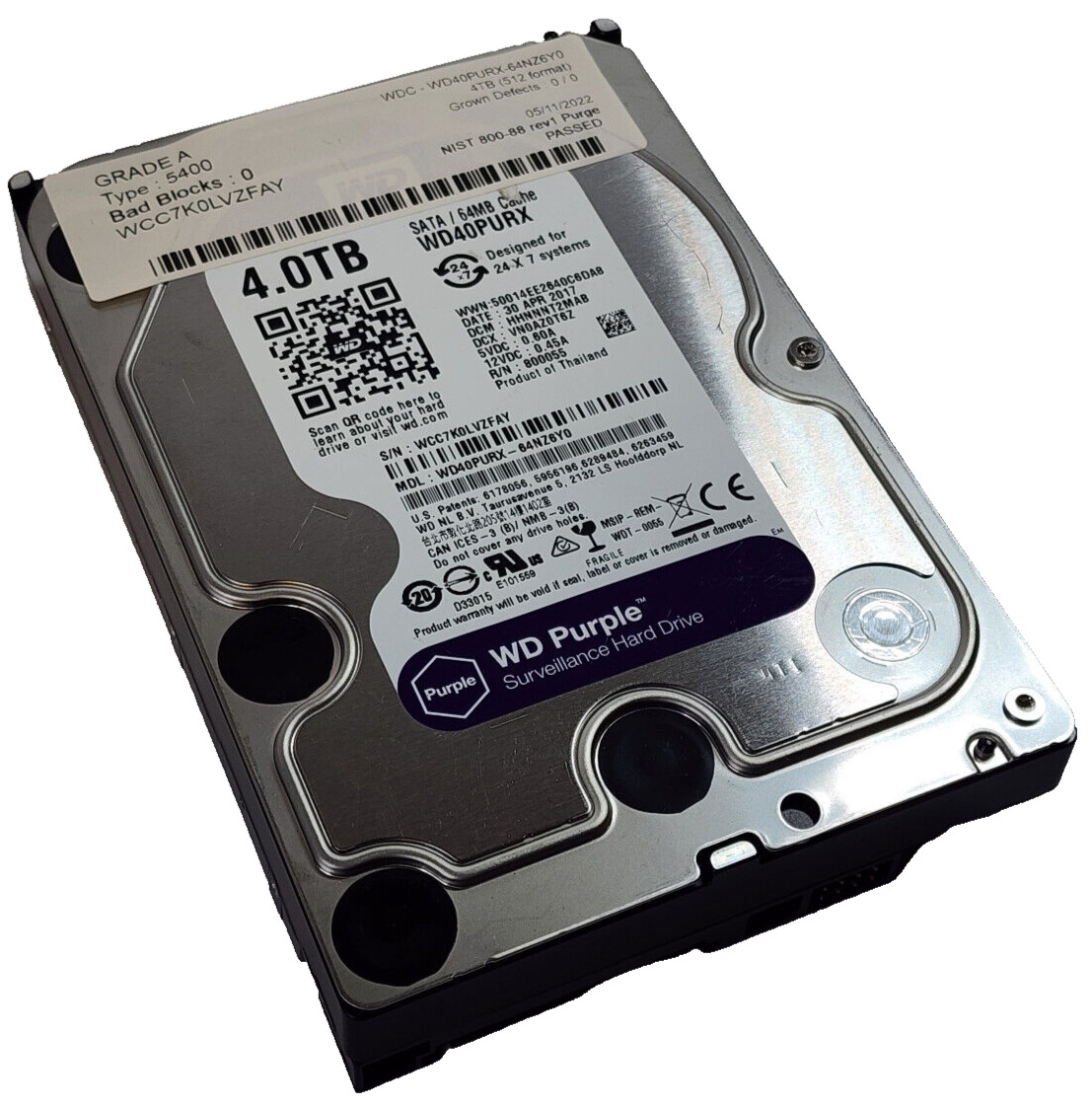 Western Digital WD Purple 4TB HDD SATA lll Surveillance Hard Disk Drive WD40PURX