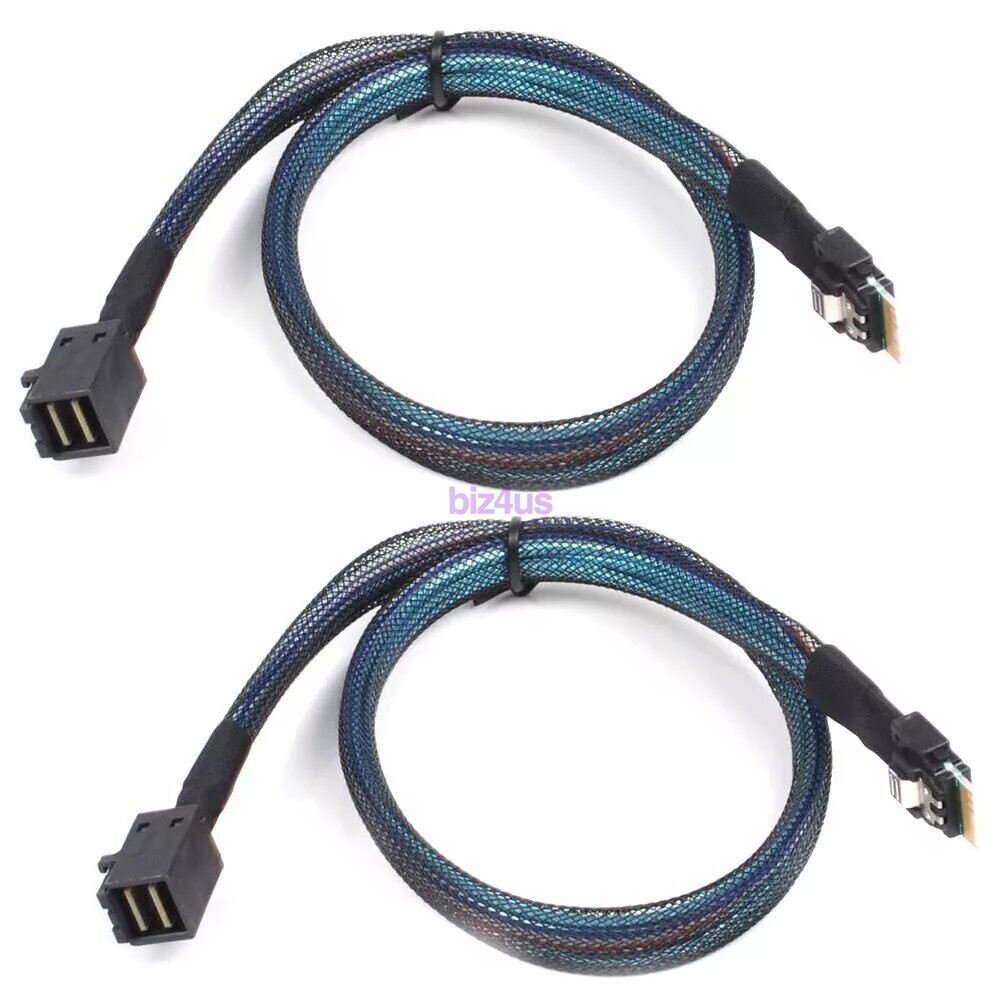 2Pcs Slim SAS SFF-8654 4i Host Straight to HD Mini SAS 4i SFF-8643 Cable 50CM