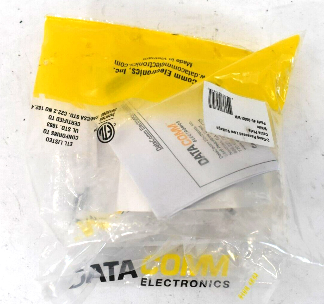 Datacomm Electronics 45-0002-WH 2 Gang Recessed Low Voltage Cable Plate