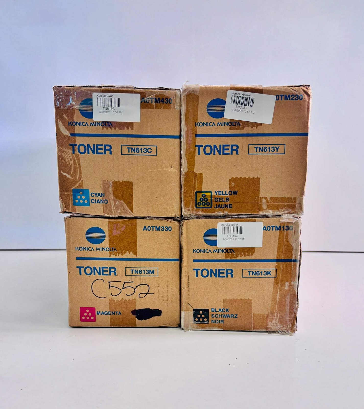 4 Genuine Konica Minolta C452/C552/C652 TN613 CMYK Toners (Bad Boxes)