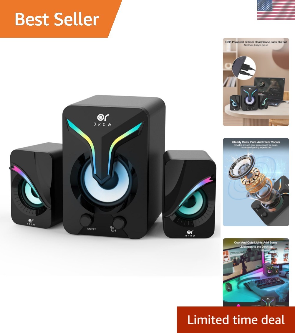 Immersive 2.1 Speaker System with RGB Lighting – Perfect for Gaming & Music