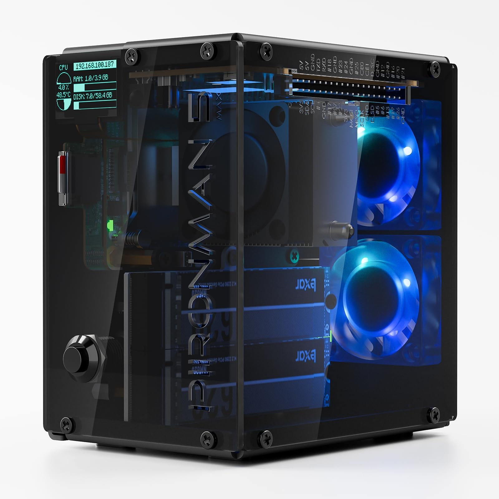 Pironman 5-MAX Raspberry Pi 5 Case Dual NVMe M.2 SSD PCIe, Mini PC NAS RAID 0...