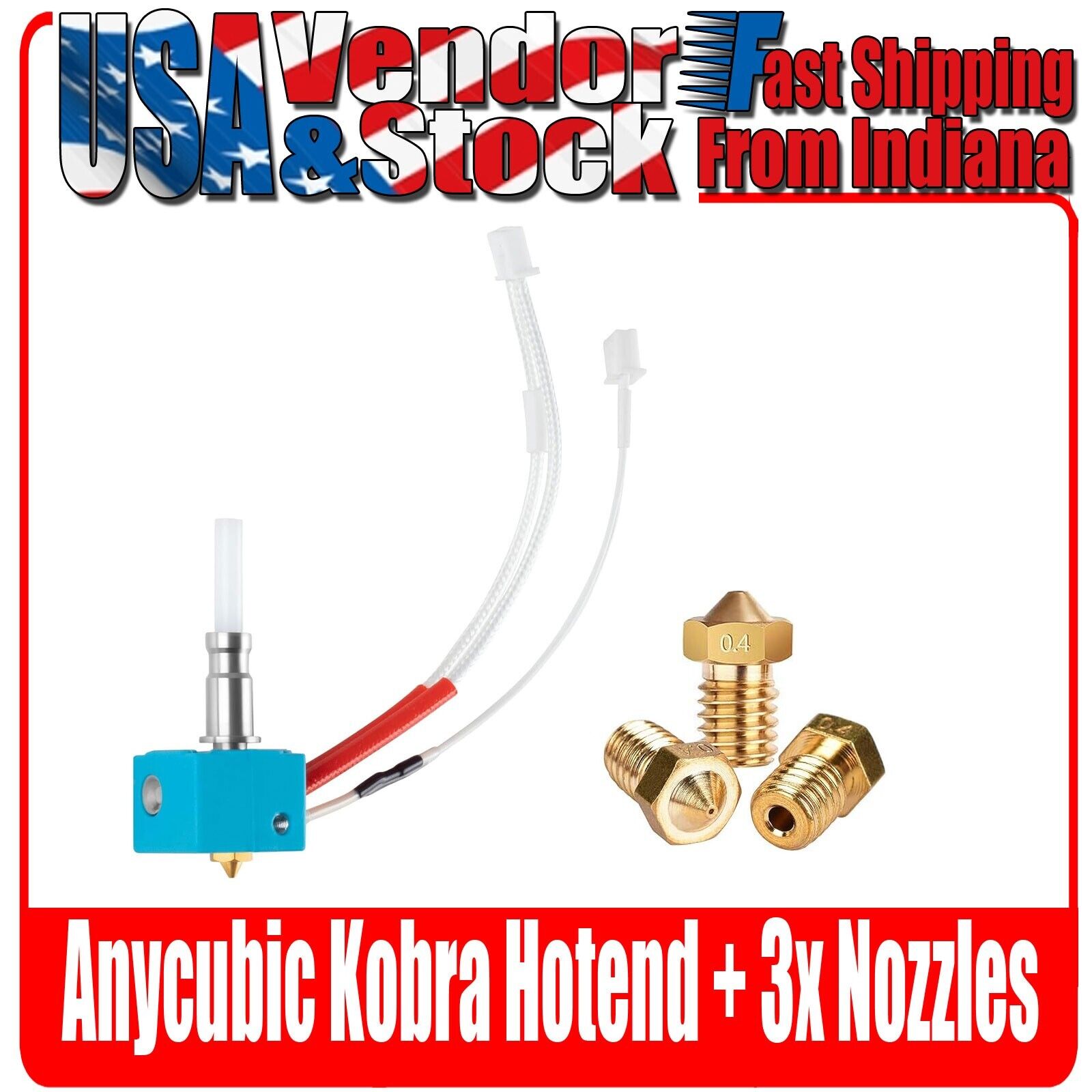 Kobra Hotend for AnyCubic Kobra 3D Printer, Kobra Hotend w/3x Nozzles