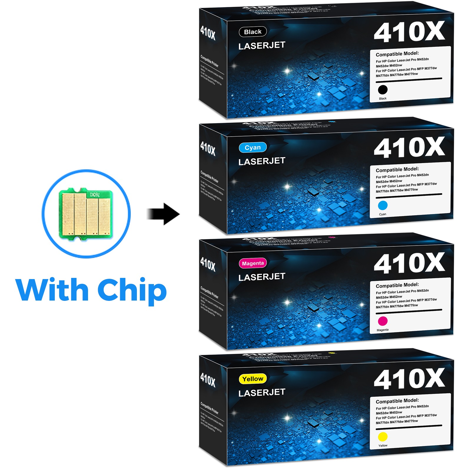 4-Pack For HP 410X Toner Cartridge Set | High-Yield | Black Cyan Magenta Yellow