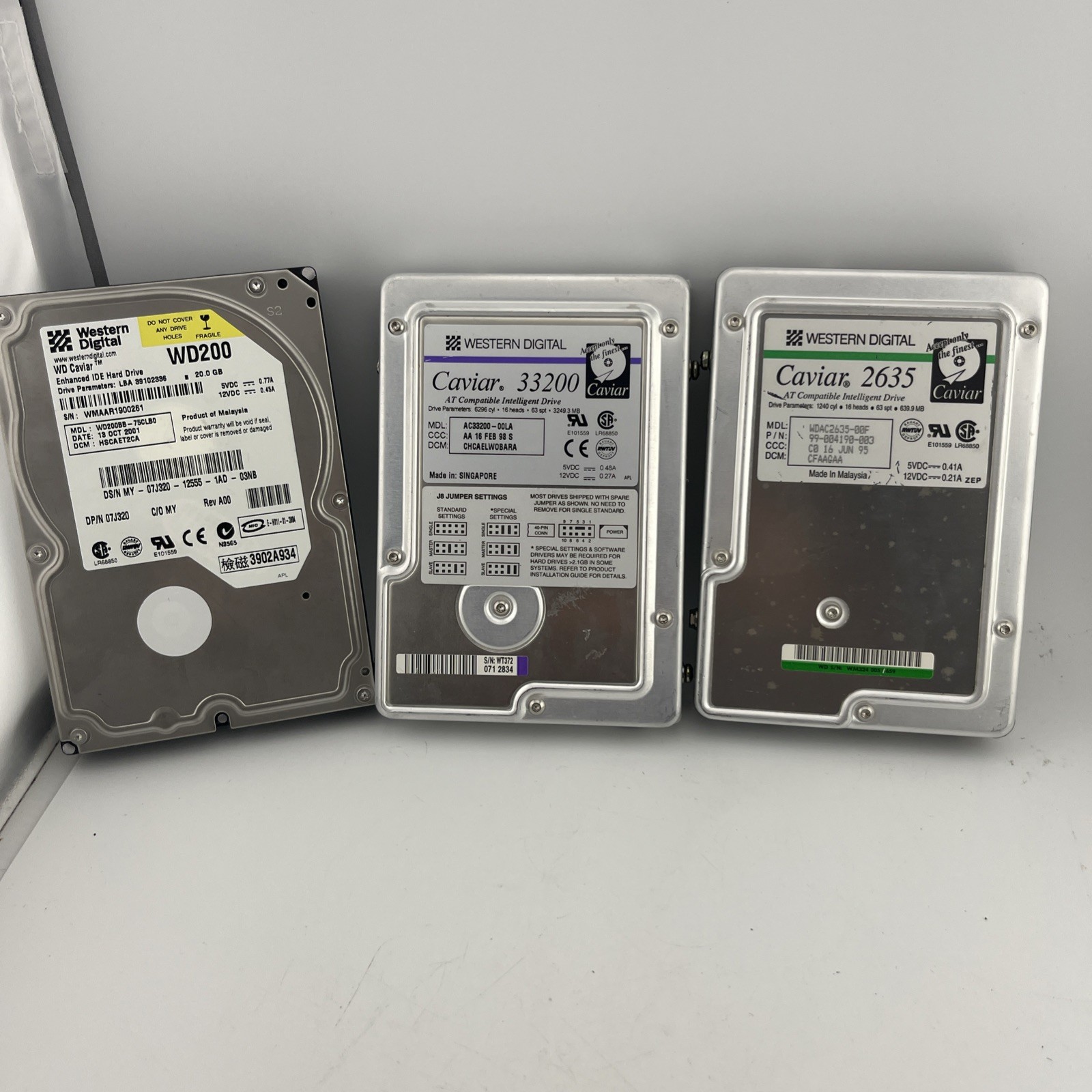 Lot Of 3 WD Caviar Hard Drives Untested Wd200, 33200, 2635 