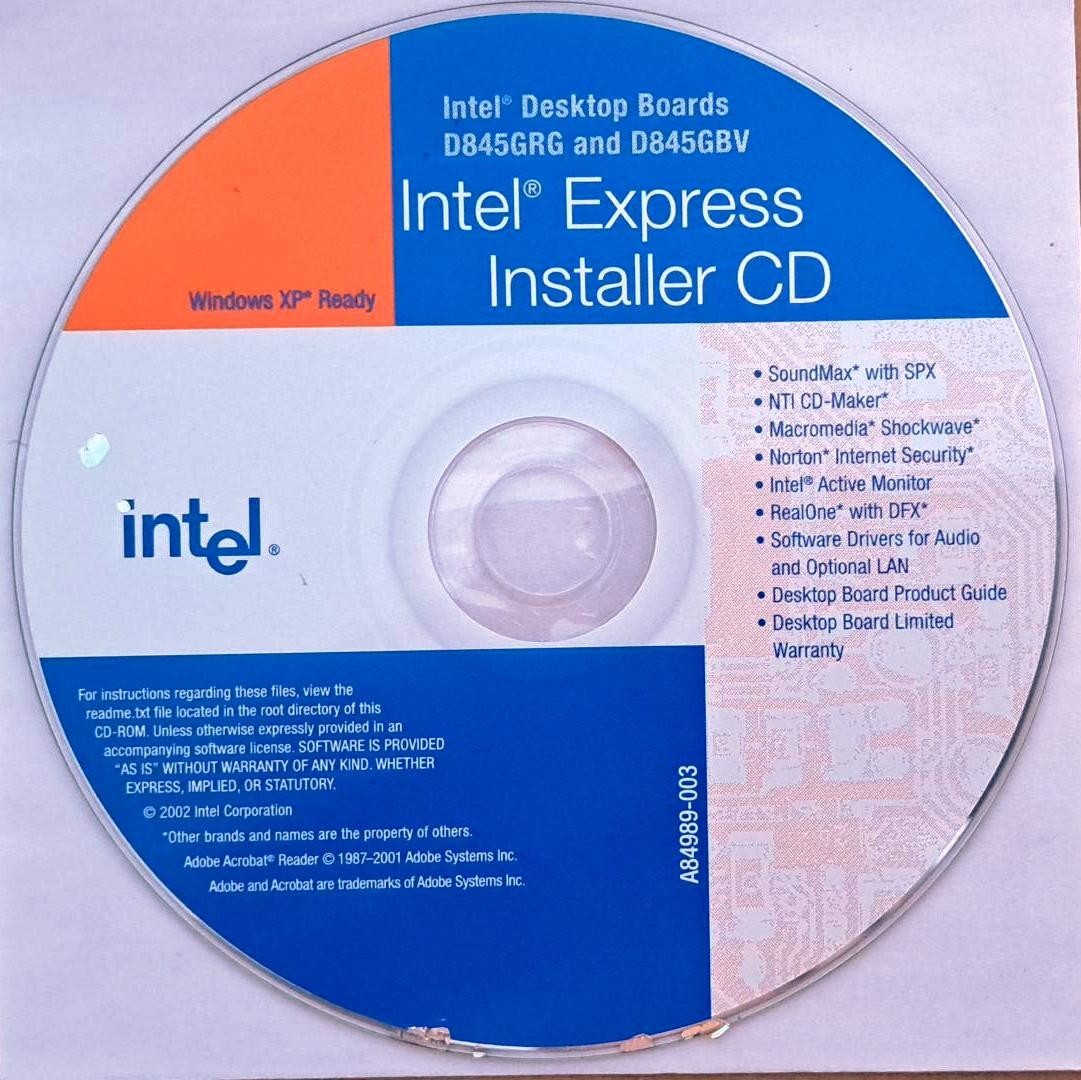 Intel Desktop Boards D845GRG D845GBV Express Installer CD